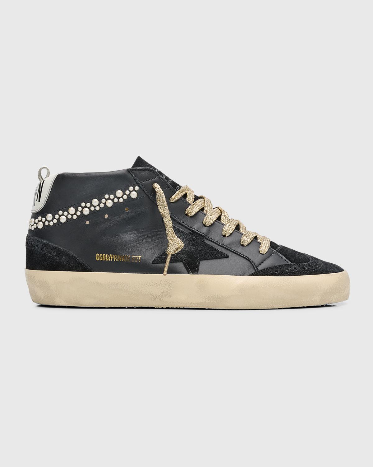 Golden Goose Midstar Mixed Leather Wing-tip Sneakers In Black Milky ...