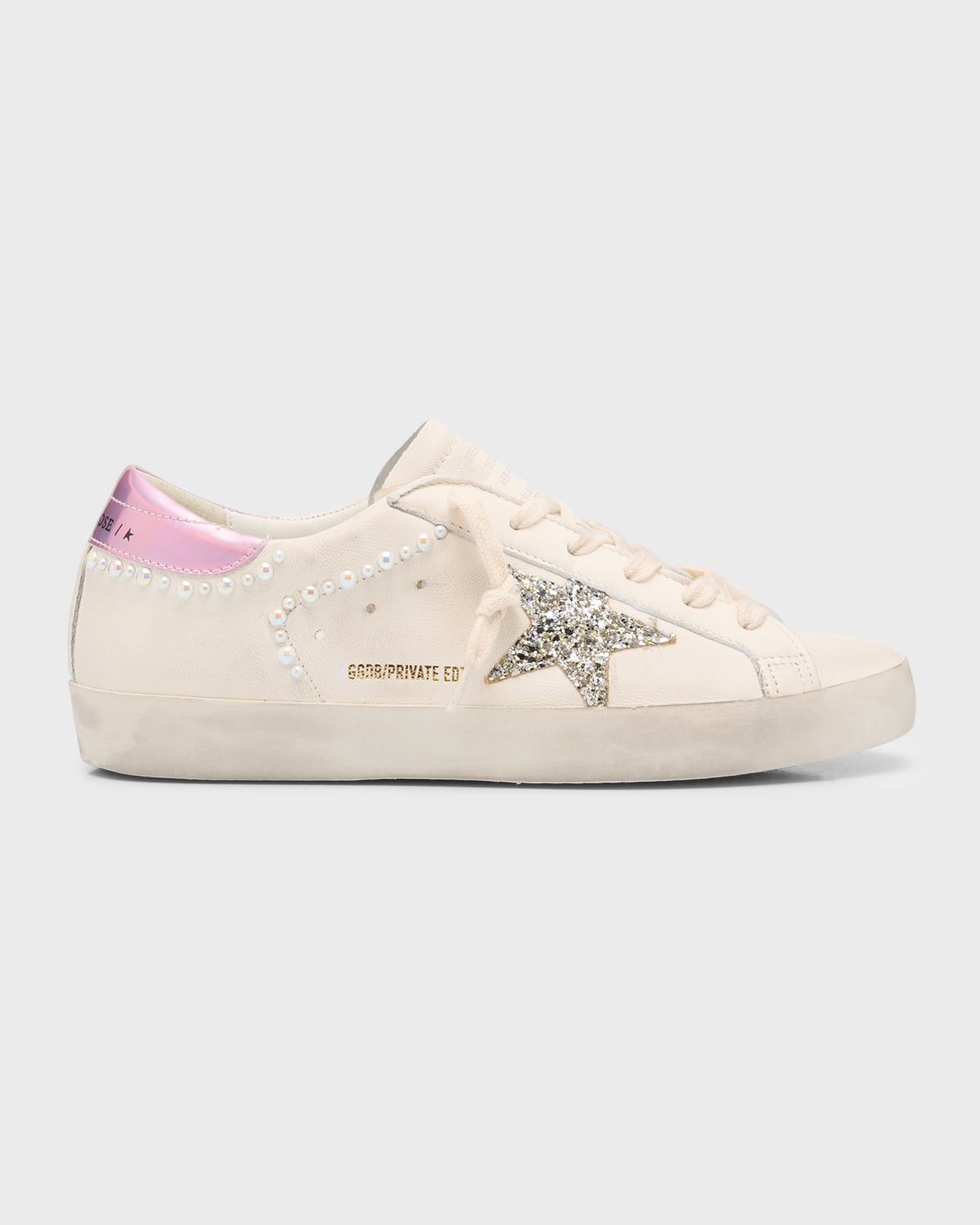 Golden Goose Superstar Leather Glitter Low-top Sneakers In White Platinum Mu