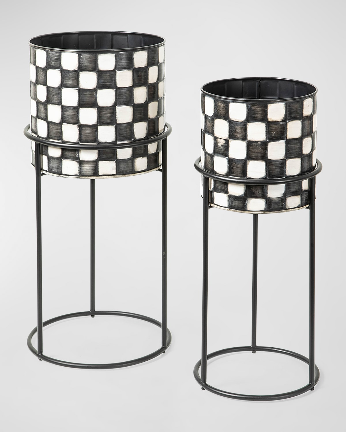 Mackenzie-childs Check It Out Planters, Set Of 2 In Black