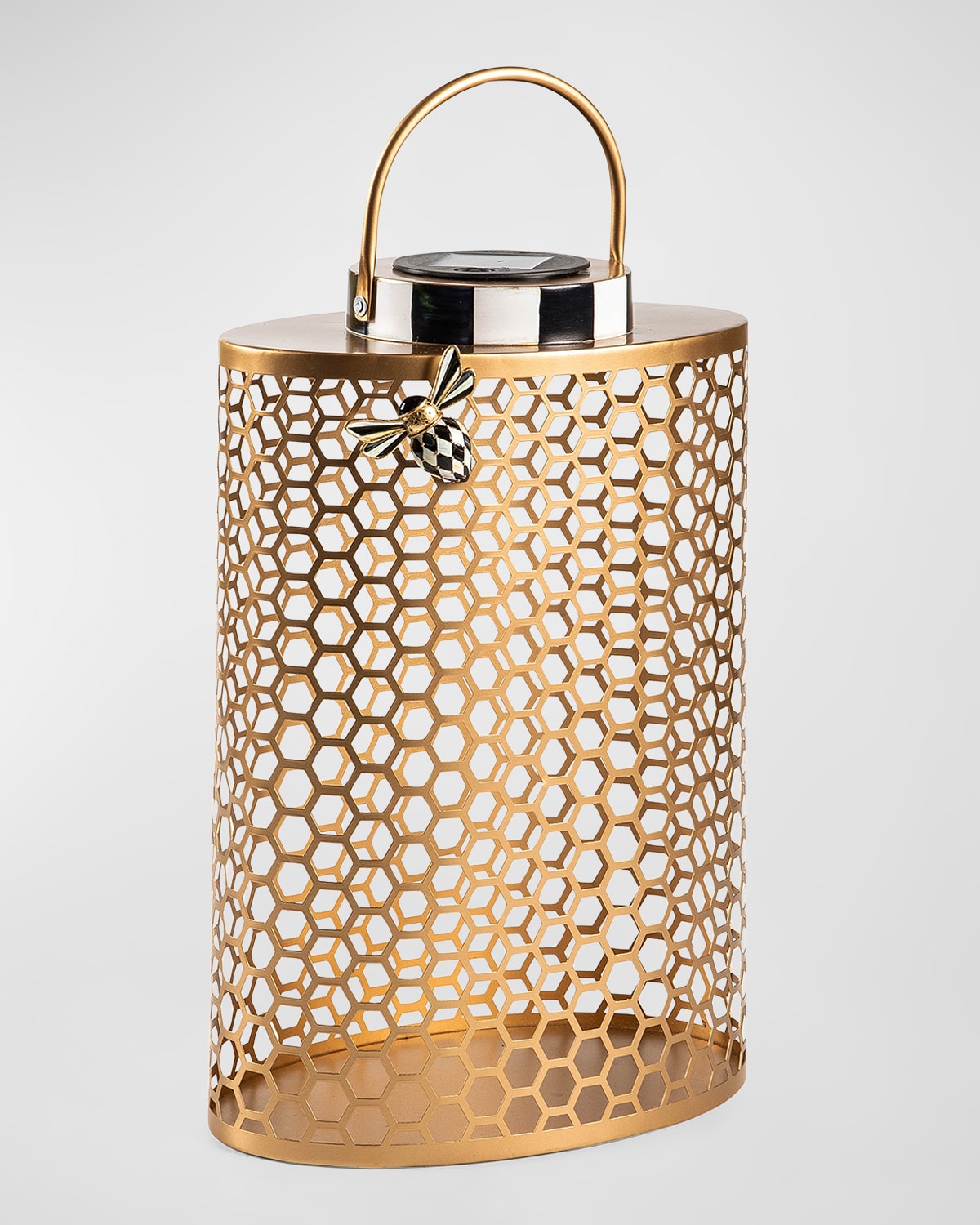 Mackenzie-childs 17" Honeycomb Tin Solar Lantern In Gold