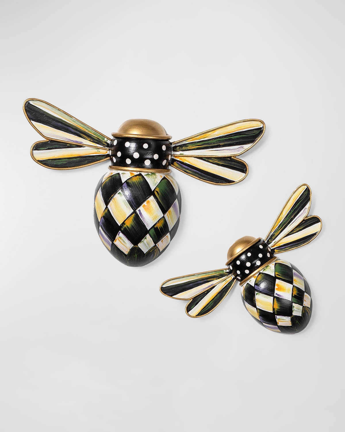 Mackenzie-childs Courtly Check Outdoor Bee Wall Decor, Set Of 2 In Black