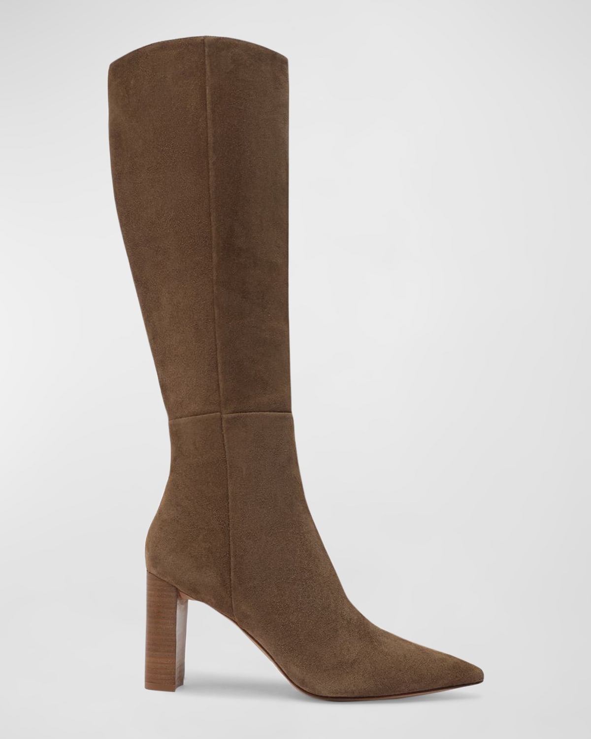 Shop Alexandre Birman Elisa Suede Block-heel Knee Boots In Tan