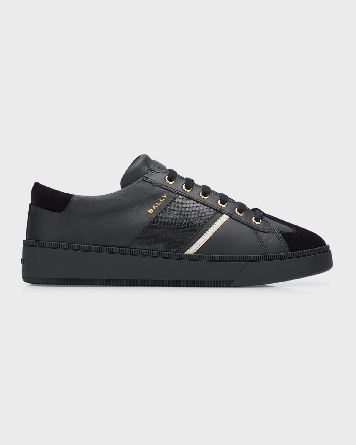 Shop Bally Men's Roller Mixed Leather Low-top Sneakers In Blackblack