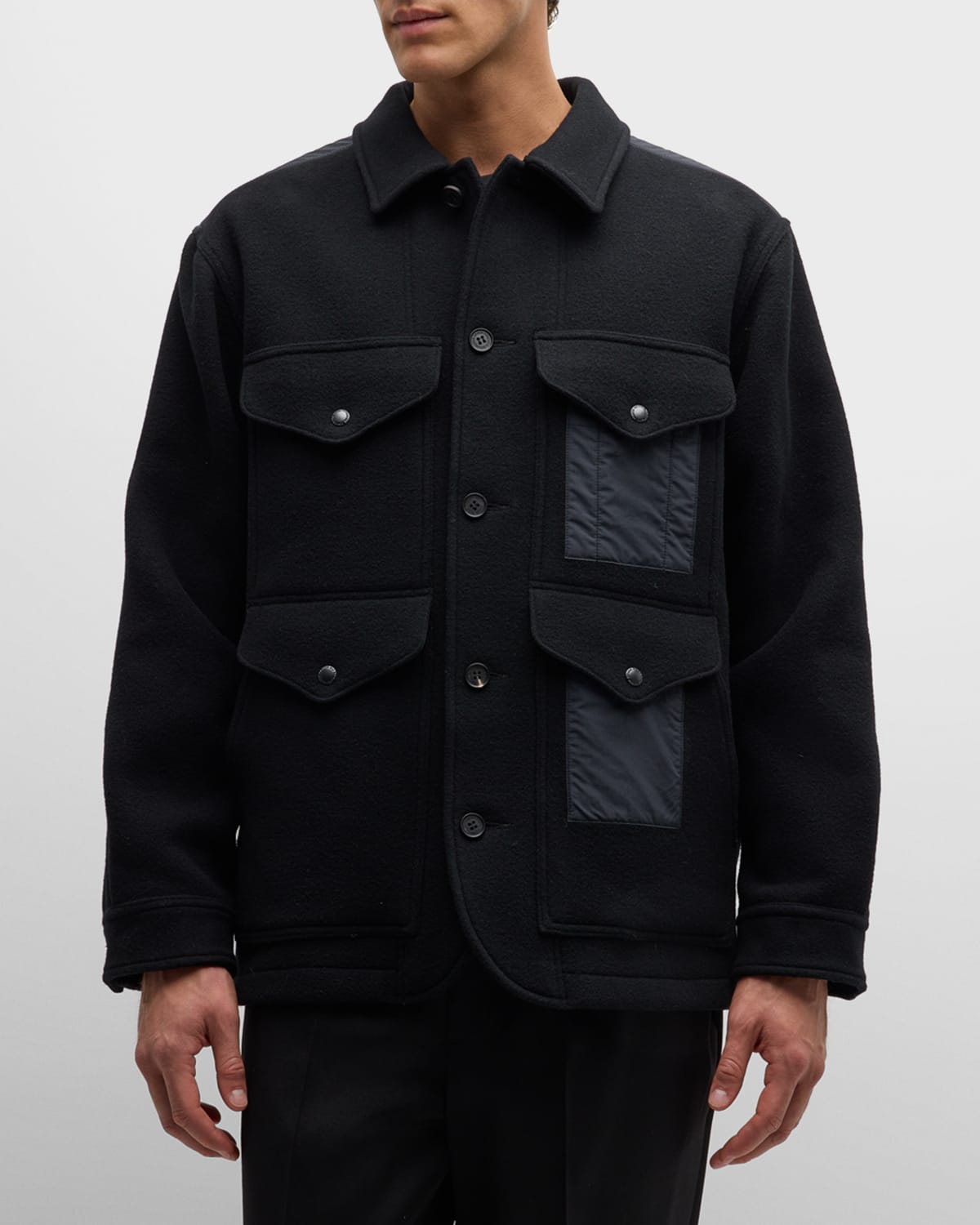 Shop Cdg Homme Men's 4-pocket Mixed-media Overshirt In 1 - Black