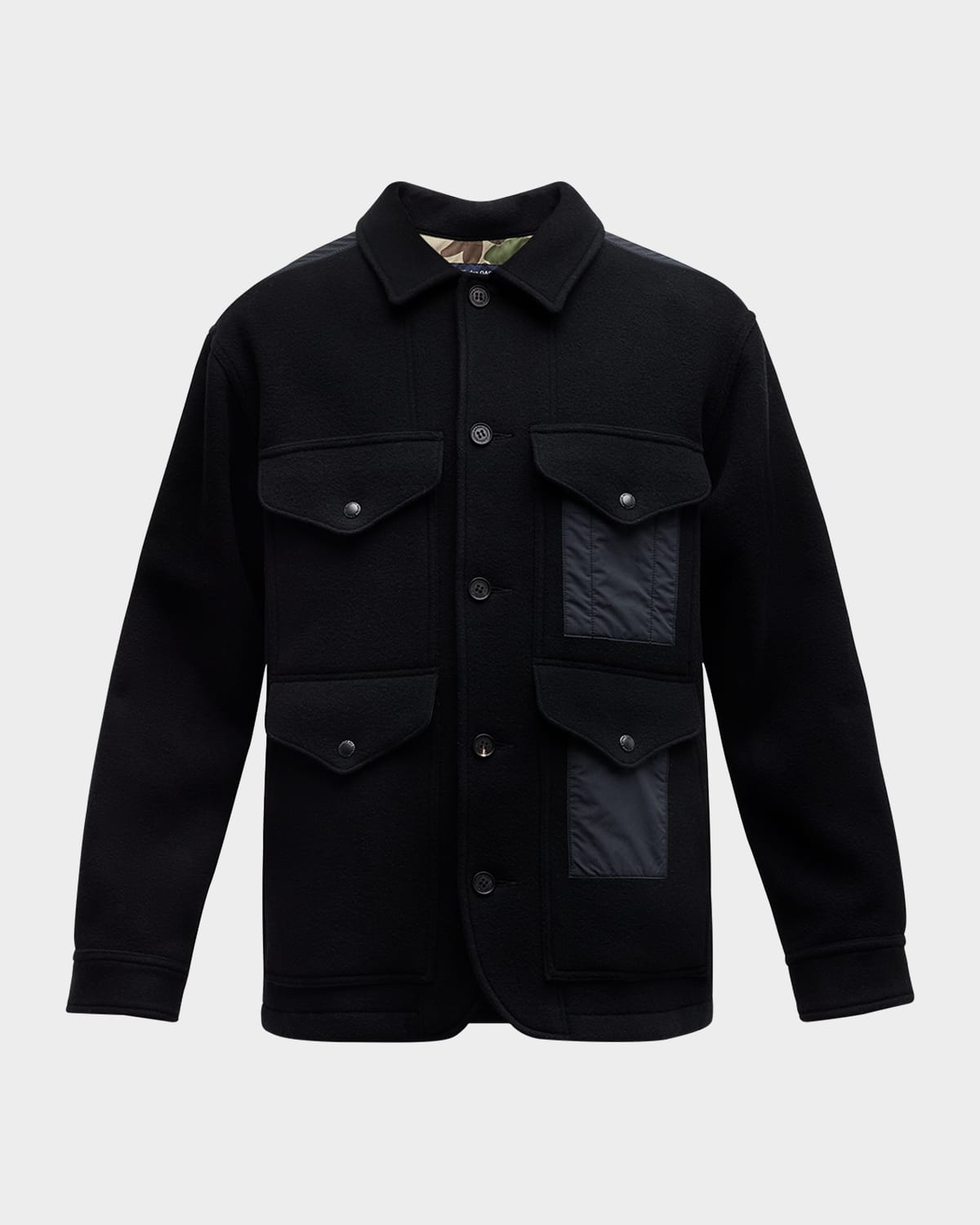 Shop Cdg Homme Men's 4-pocket Mixed-media Overshirt In 1 - Black