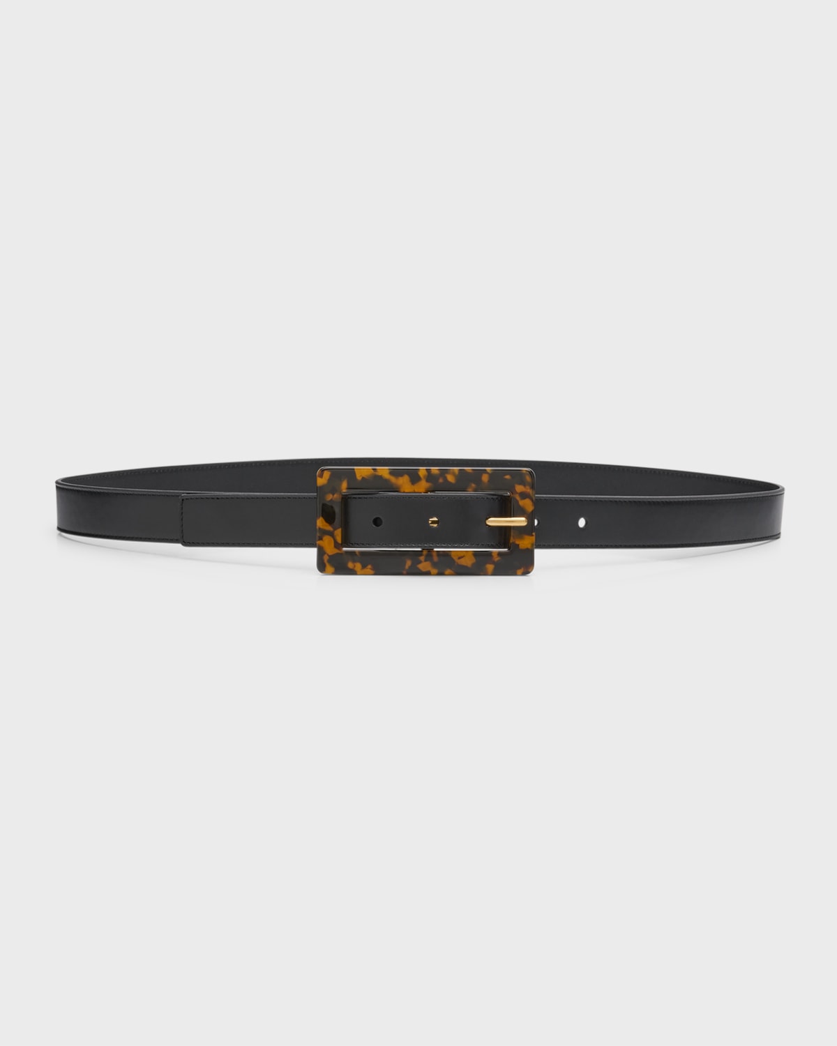 Saint Laurent Smooth Leather Belt With Rectangular Buckle In 1071 Black Tar R