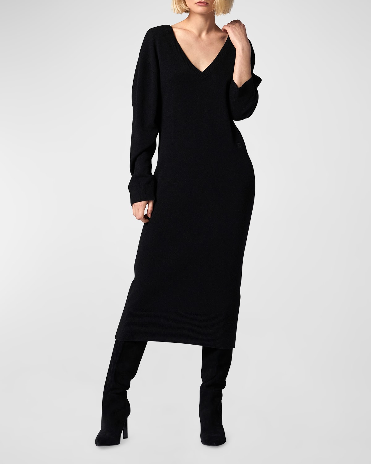 Shop Equipment Jeannie Cashmere V-neck Midi Sweater Dress In True Black