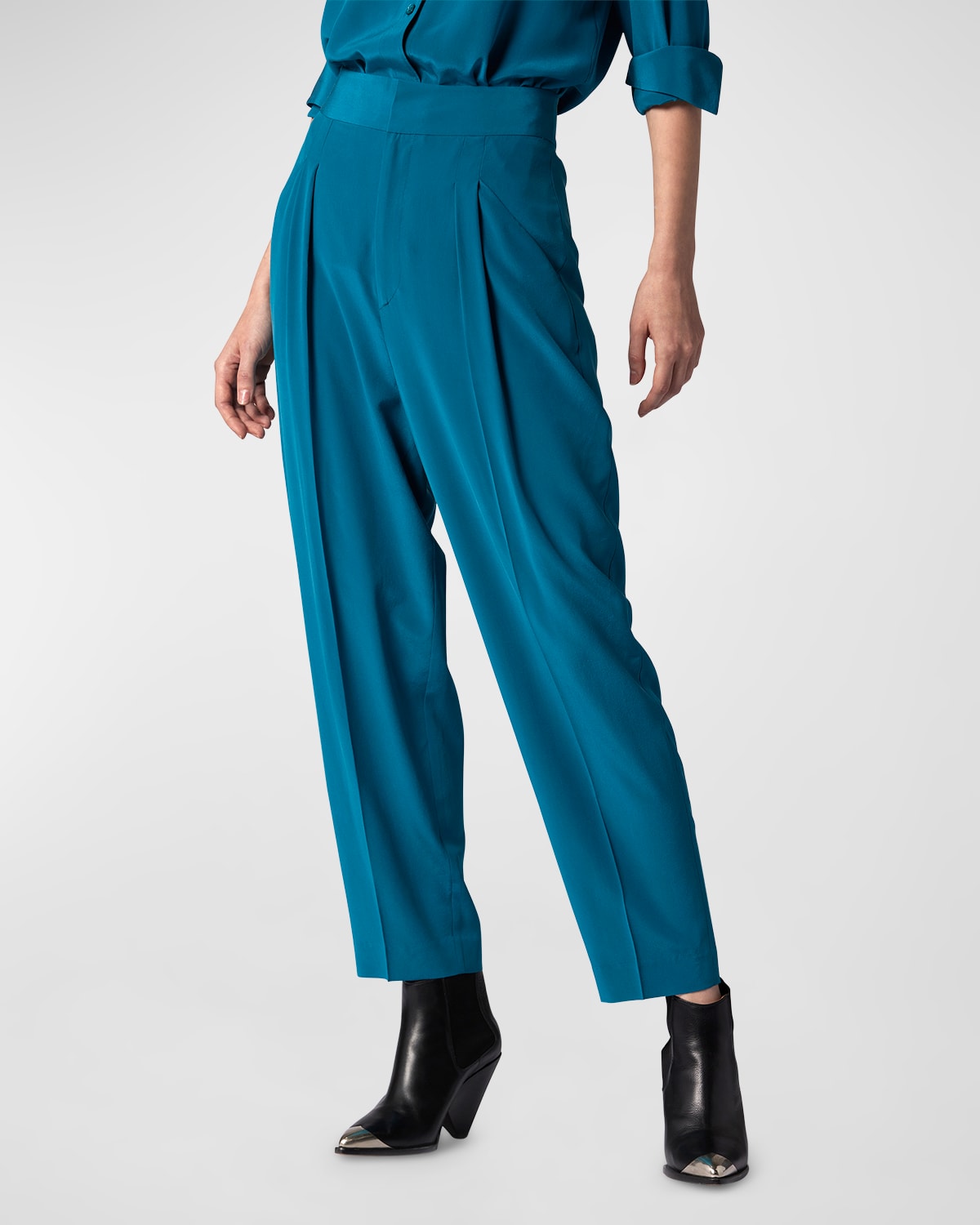 Equipment Beckett Pleated Cropped Silk Trousers