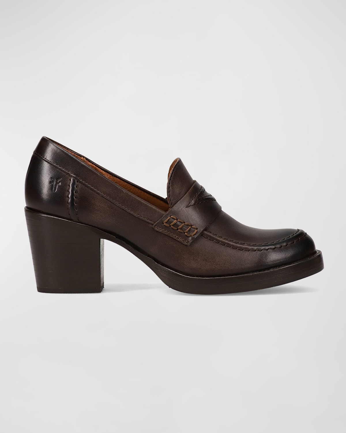 Frye Jean Calfskin Heeled Loafers In Chocolate