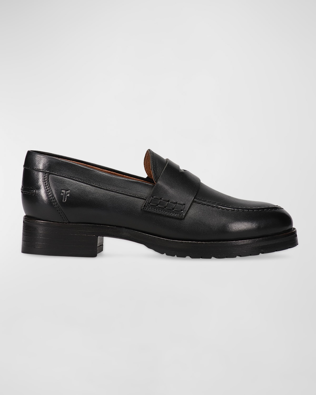 Frye Melissa Leather Lug-sole Penny Loafers In Black