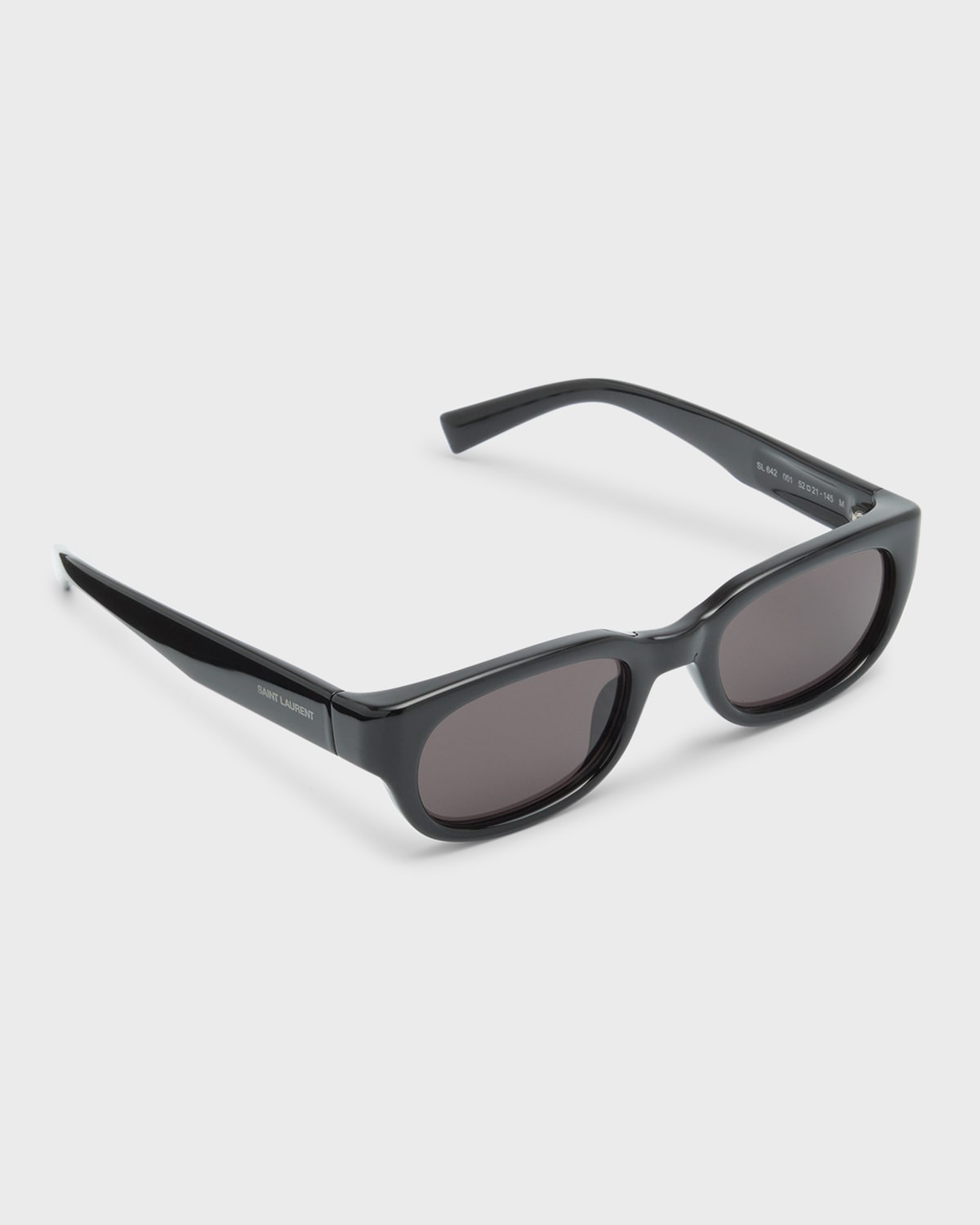 Shop Saint Laurent Logo Acetate Rectangle Sunglasses In Shiny Black