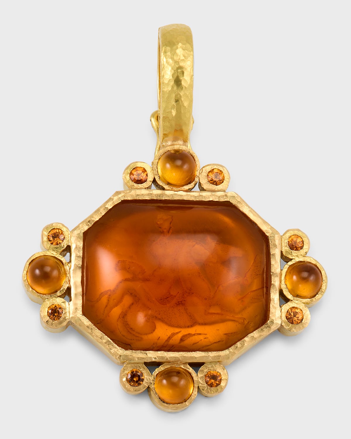 Elizabeth Locke 19k Venetian Glass Intaglio Cabochon Hypocanthus And Goddess Pendant With Citrine In Gold