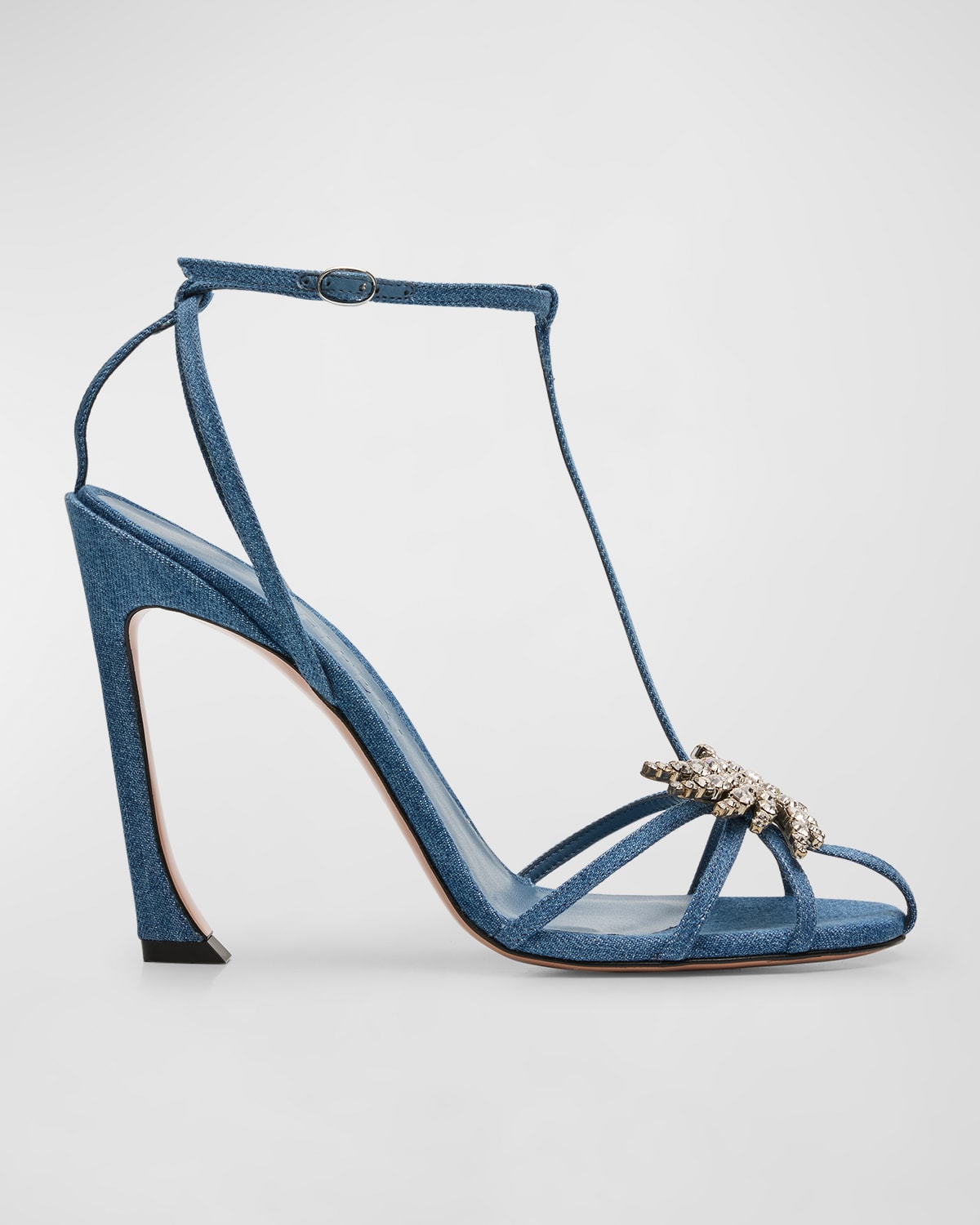 Piferi Maggio Crystal Denim T-strap Sandals In Blue Crystal