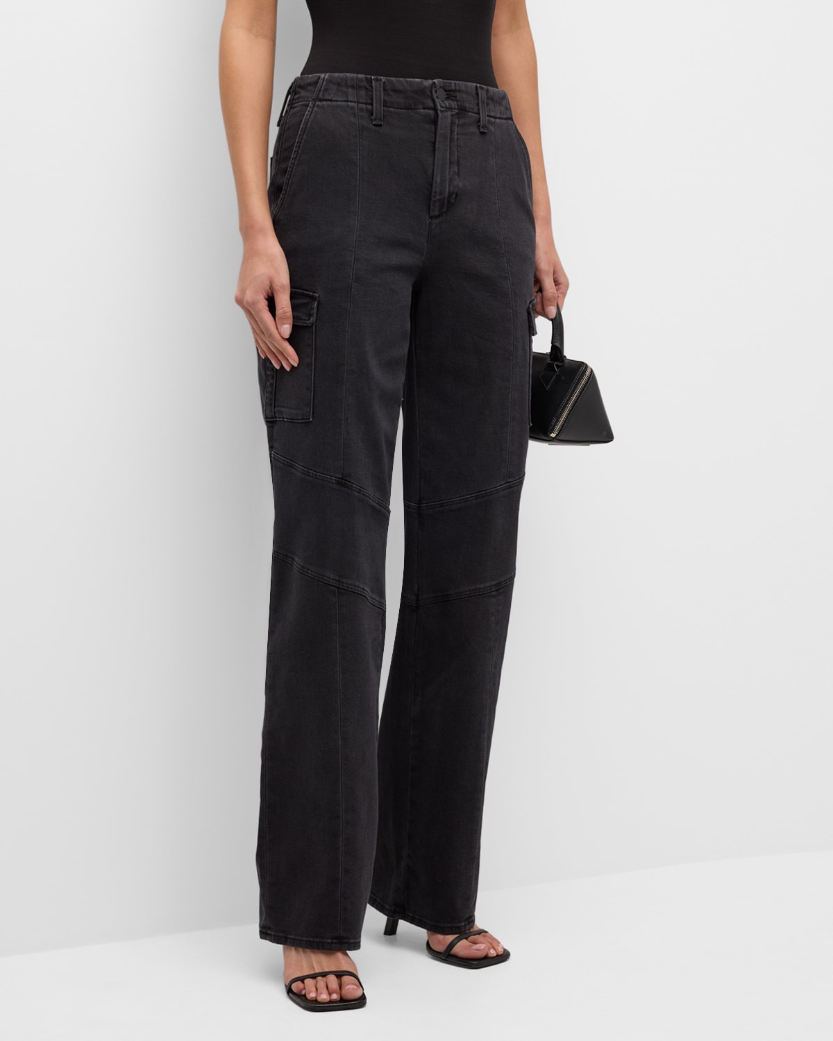 Shop L Agence Brooklyn Mid-rise Straight Utility Jeans In Washed Black