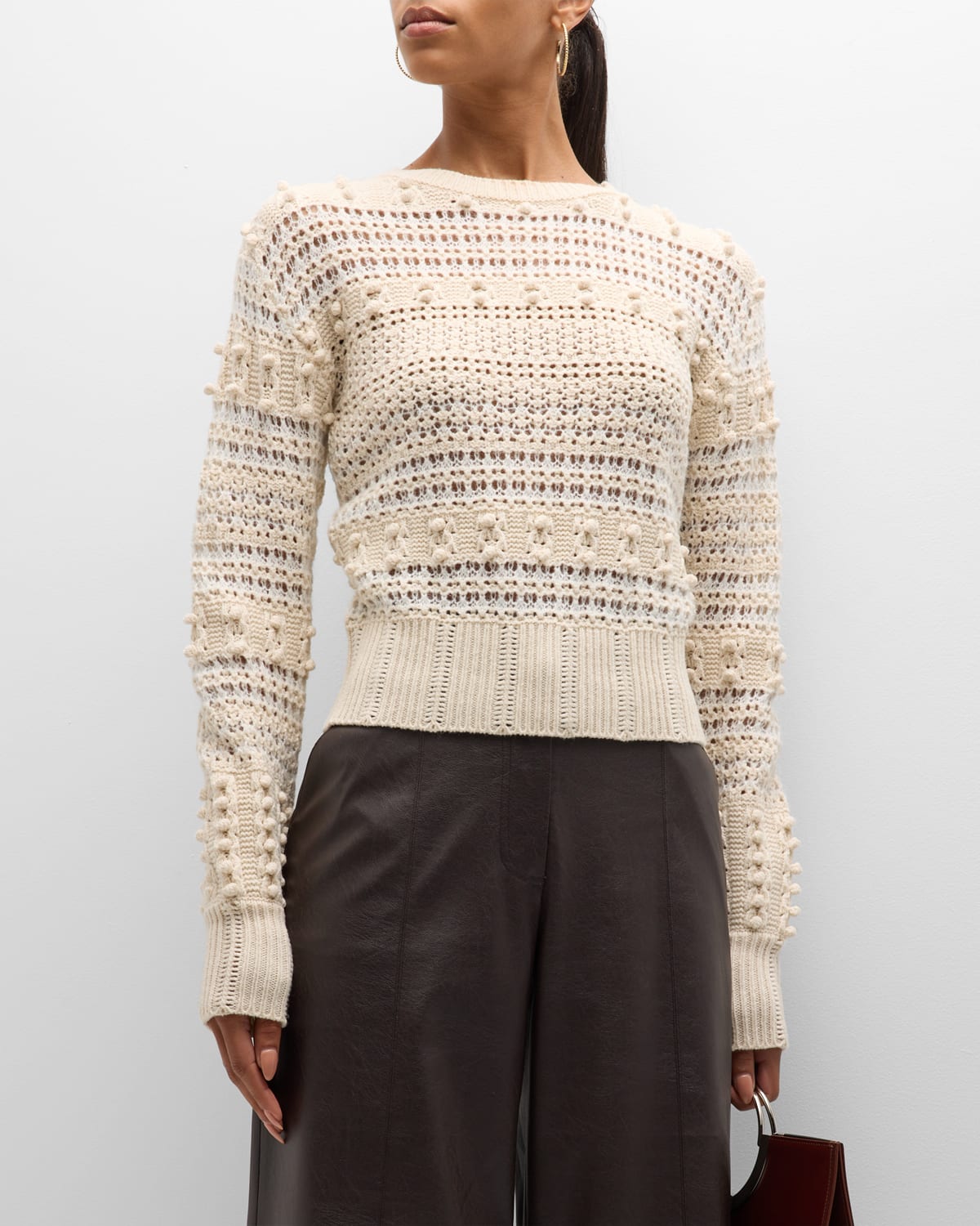 Rag & Bone Womens Wool Crochet Trim Crewneck Sweater In White