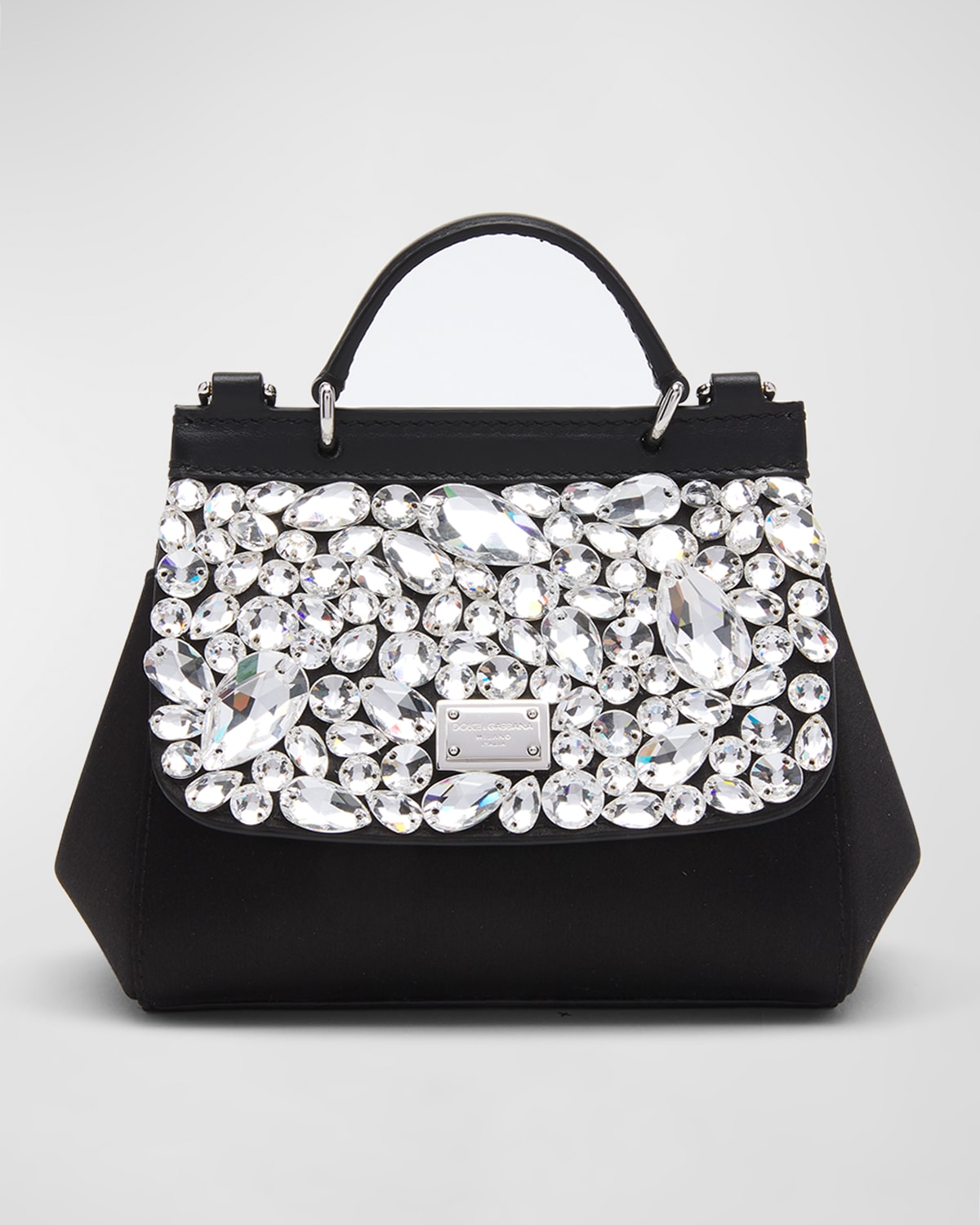 Shop Dolce & Gabbana Girl's Rhinestone Sicily Bag In Black
