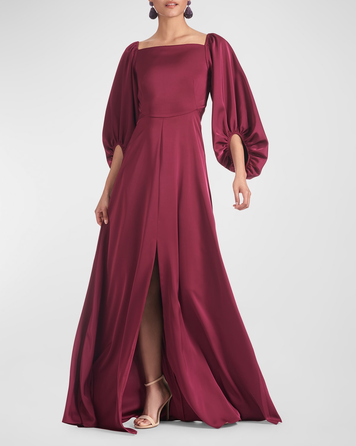 Sachin & Babi Bryant Balloon-sleeve Square-neck Gown In Garnet