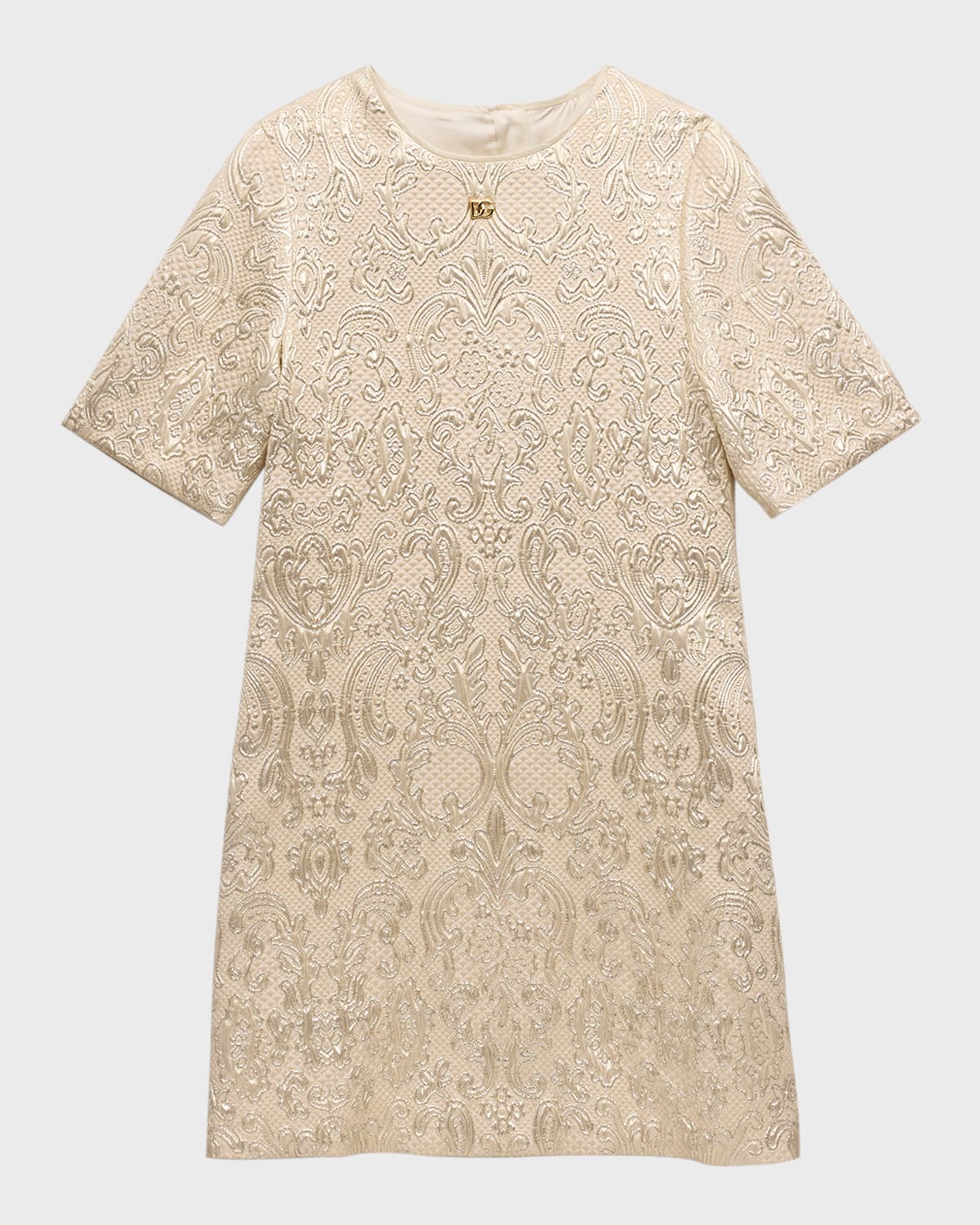 Dolce & Gabbana Kids' Girl's Short-sleeve Brocade Dress In Gold