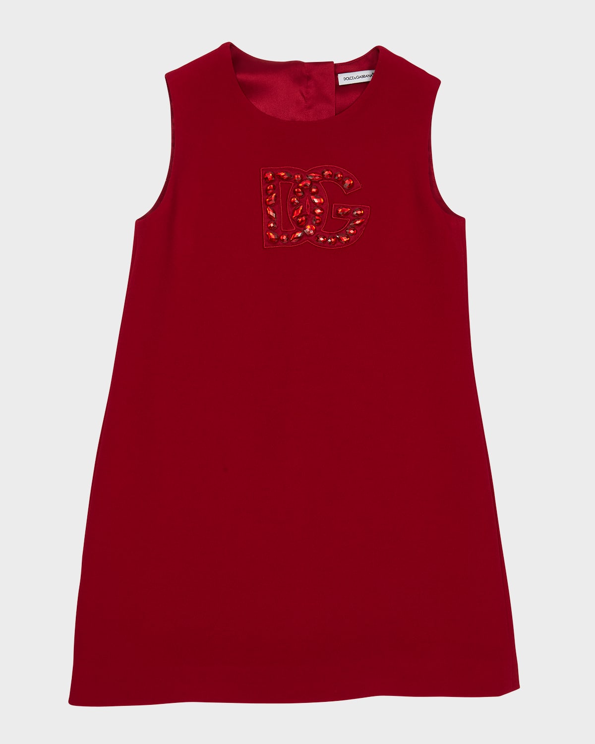 Dolce & Gabbana Girl's Rhinestone Embellished Logo-print Tank Dress In Brt Red