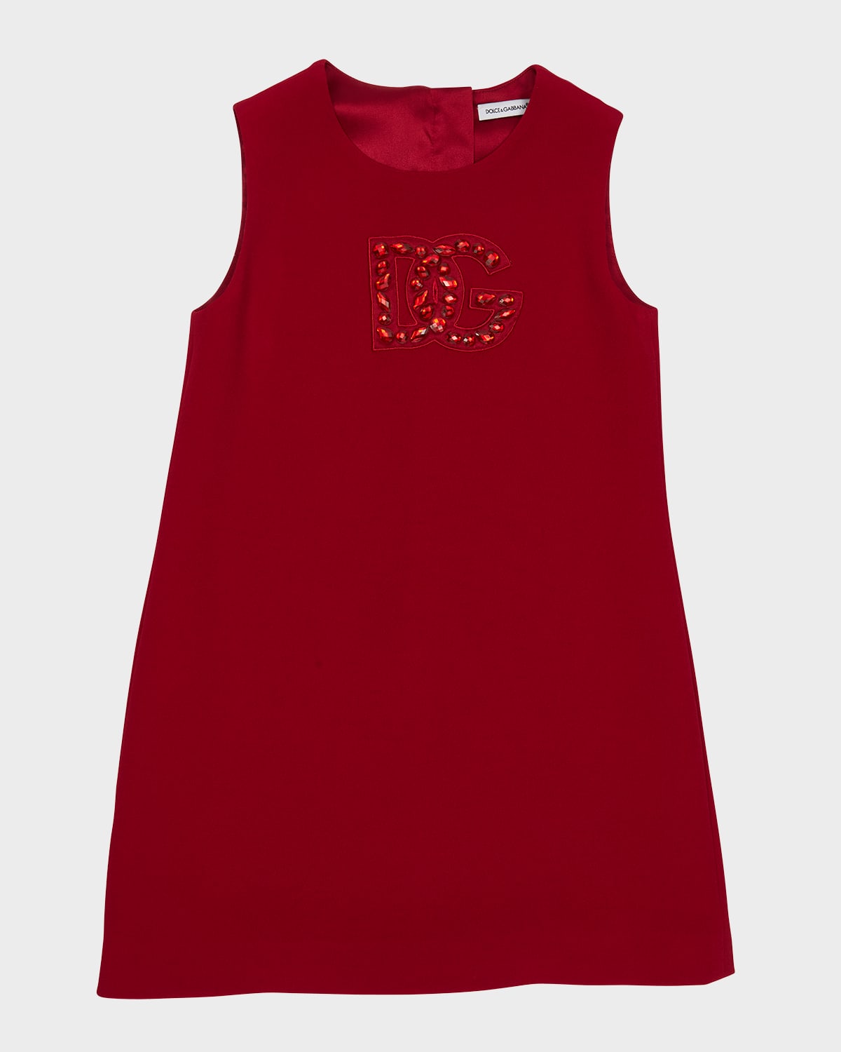 DOLCE & GABBANA GIRL'S RHINESTONE EMBELLISHED LOGO-PRINT TANK DRESS