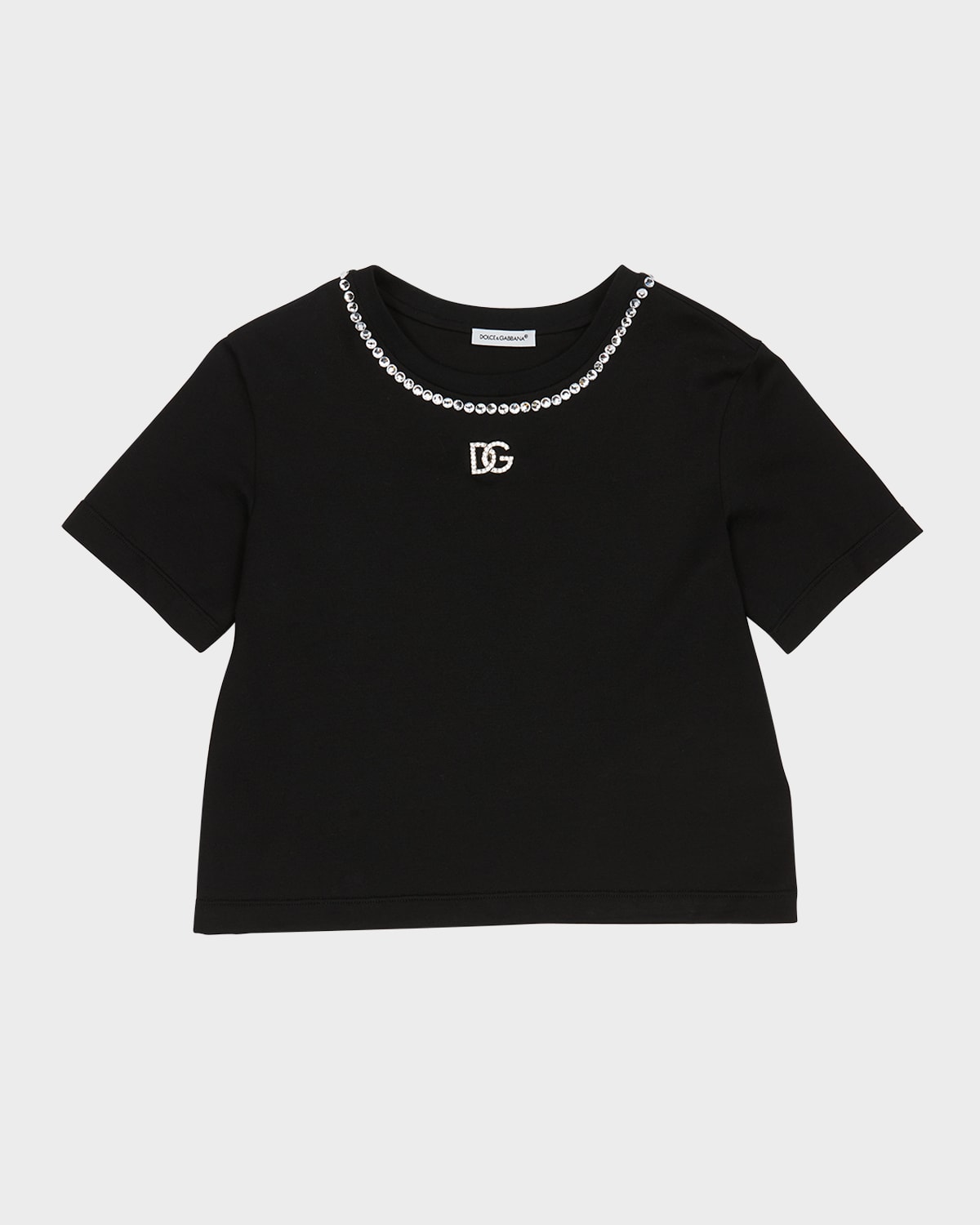 Dolce & Gabbana Kids' Girl's Embellished Interlocked Logo-print T-shirt In Black