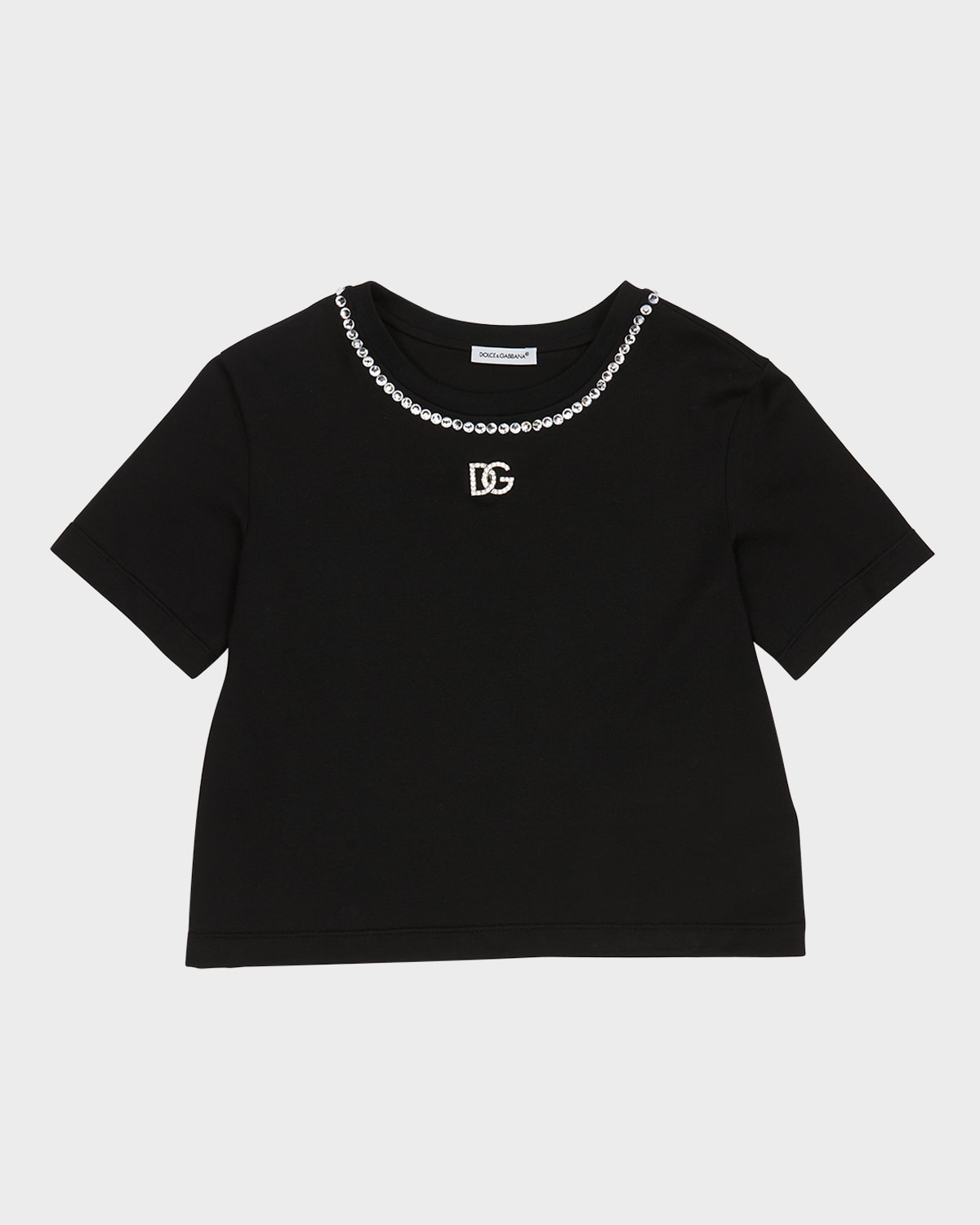 Shop Dolce & Gabbana Girl's Embellished Interlocked Logo-print T-shirt In Black