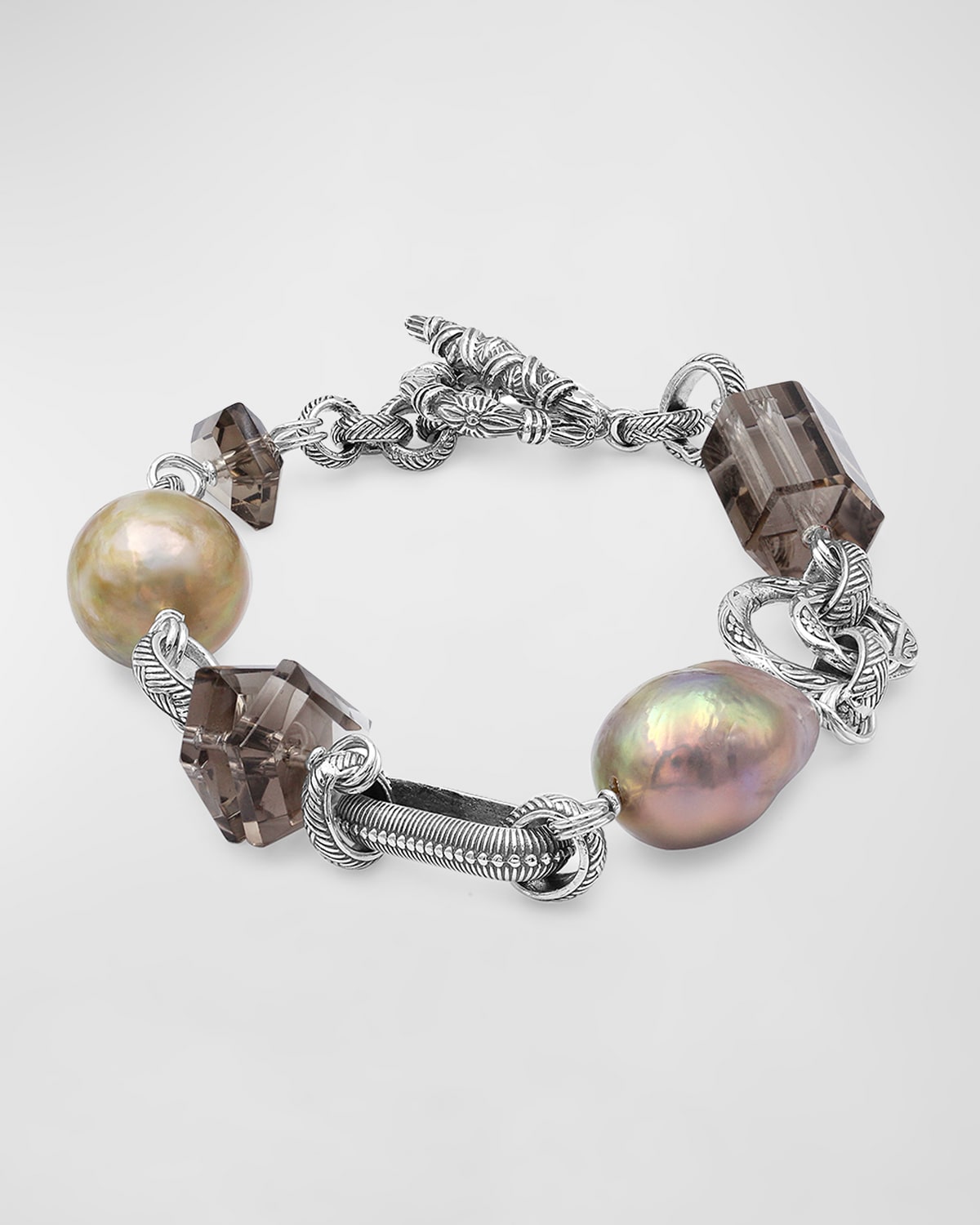 Smoky Quartz and Baroque Pearl Bracelet in Sterling Silver
