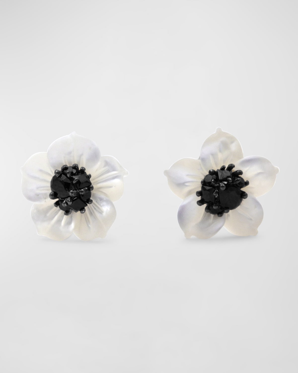 Mother-of-Pearl Flower Earrings with Black Spinel