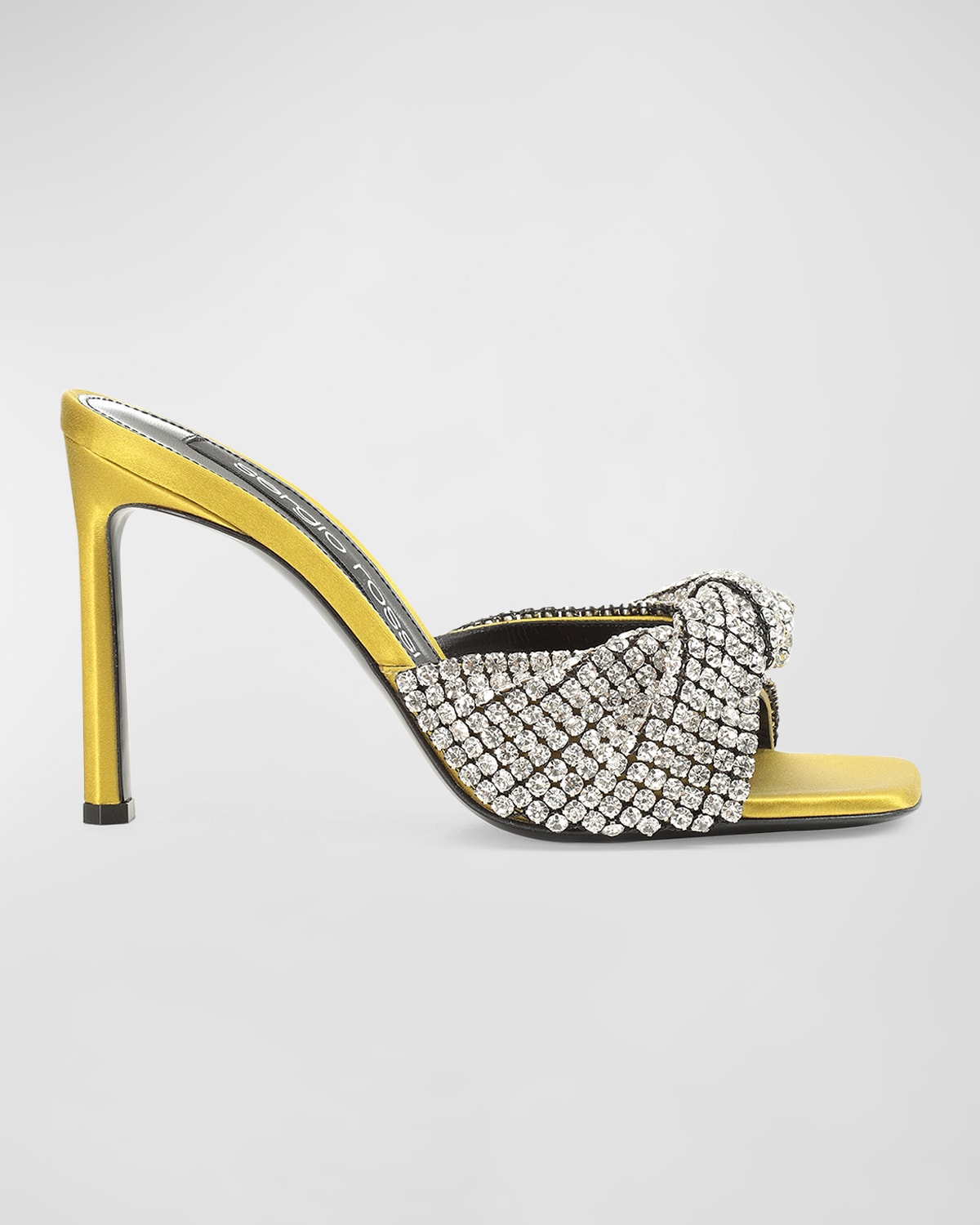 Sergio Rossi Crystal Knot Stiletto Slide Sandals In Chartreuse