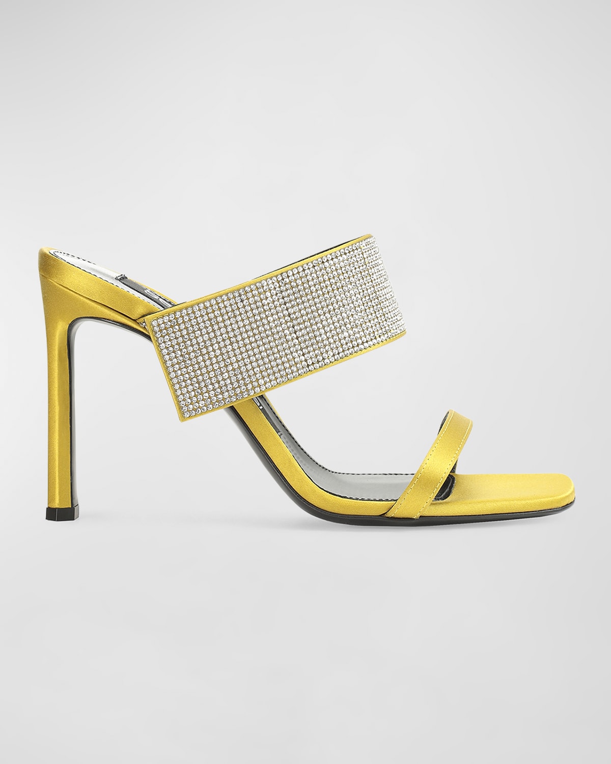 Shop Sergio Rossi Satin Crystal Stiletto Slide Sandals In Chartreuse