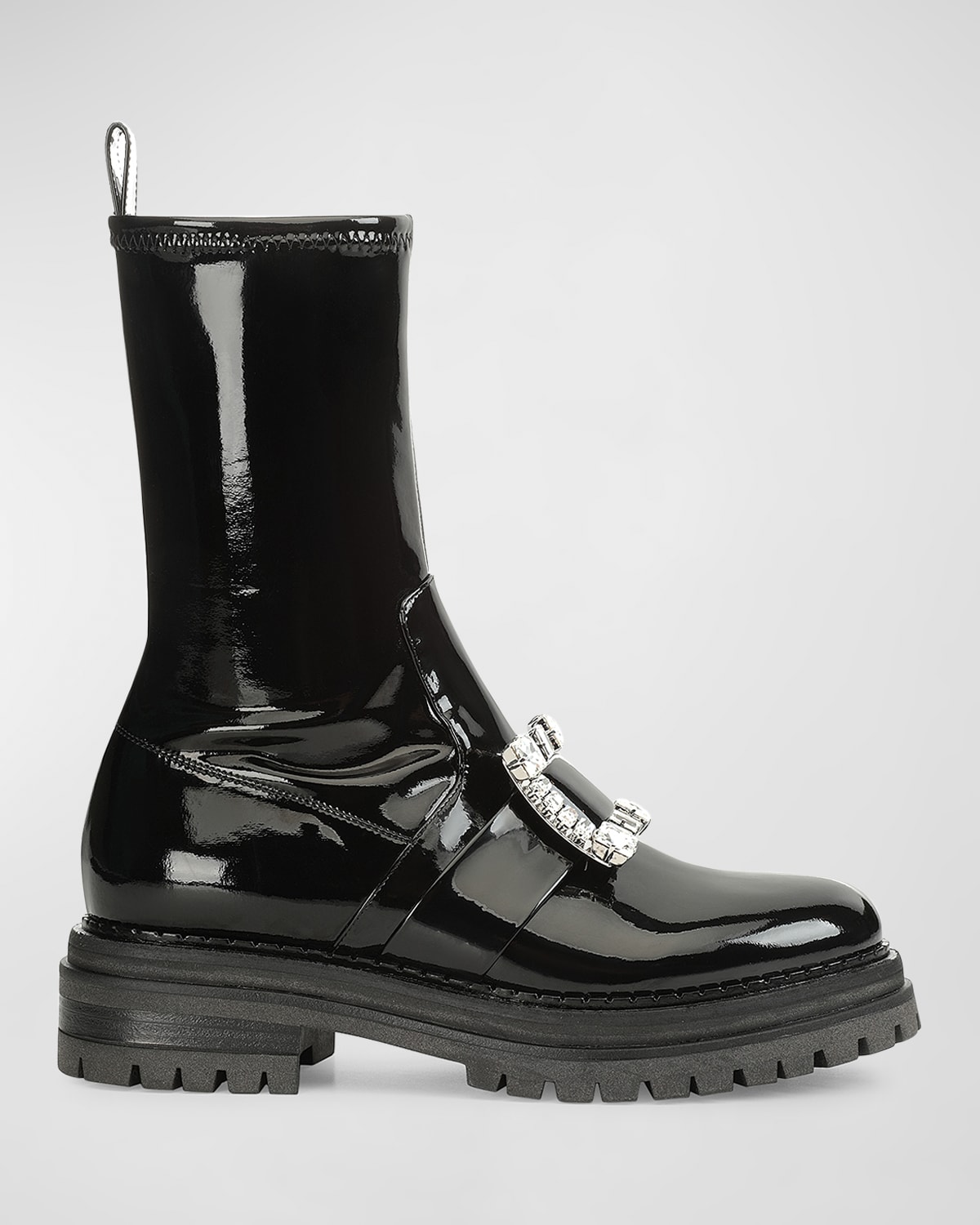 Sergio Rossi Crystal-buckle Leather Boots In Black