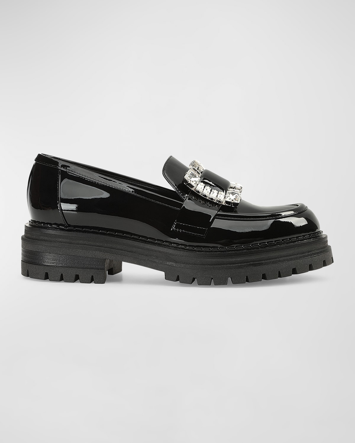 Sergio Rossi Vernice Patent Crystal-buckle Loafers In Black