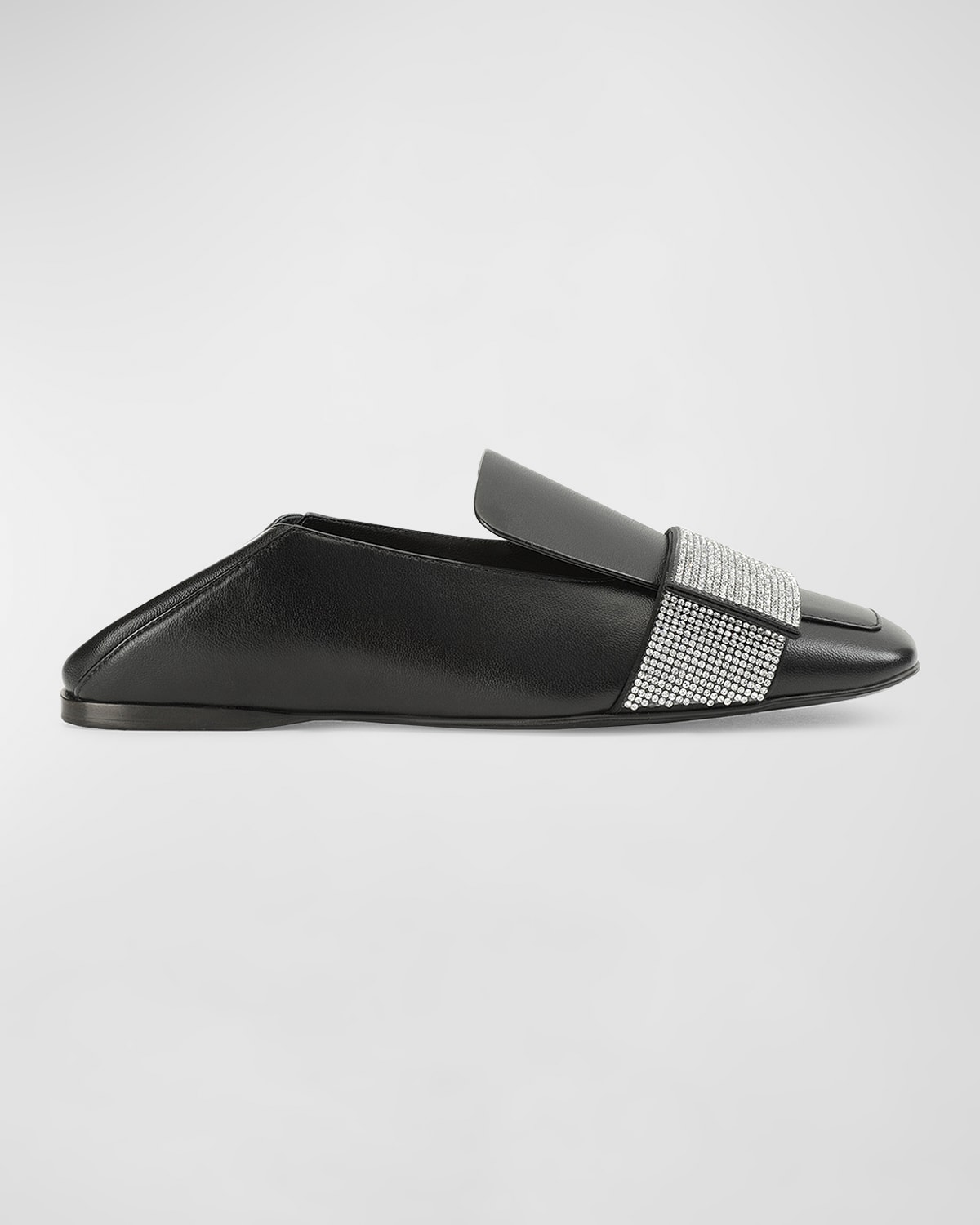 Sergio Rossi Leather Crystal-strap Slide Loafers In Black
