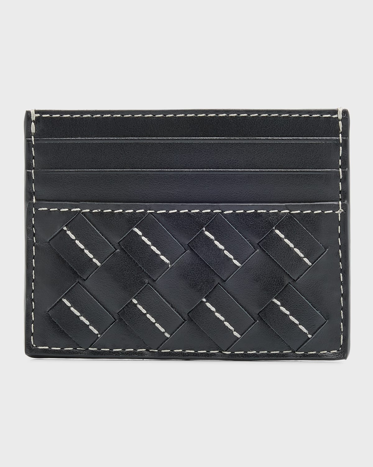 Shop Bottega Veneta Men's Intrecciato Avenue Stitch Leather Card Case In Multi-nero