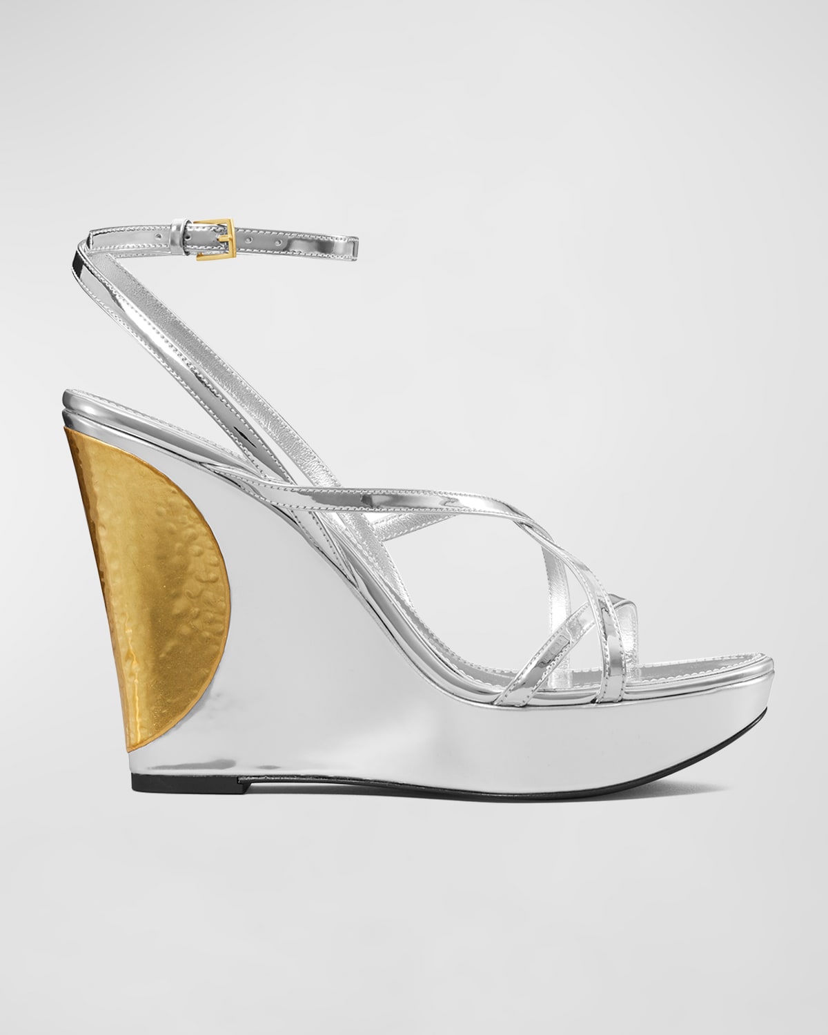 TORY BURCH PATOS DISC METALLIC WEDGE SANDALS