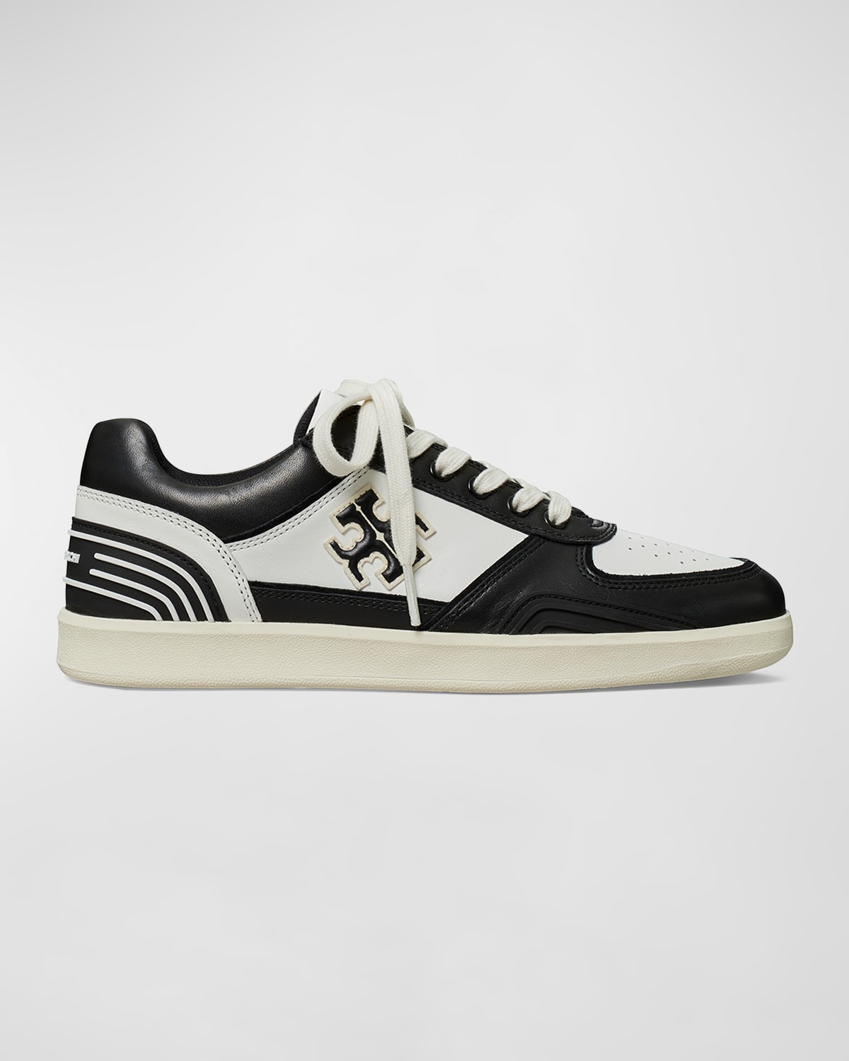Tory Burch Clover Leather Low-top Sneakers In Purity / Perfect Black / Perfect Black