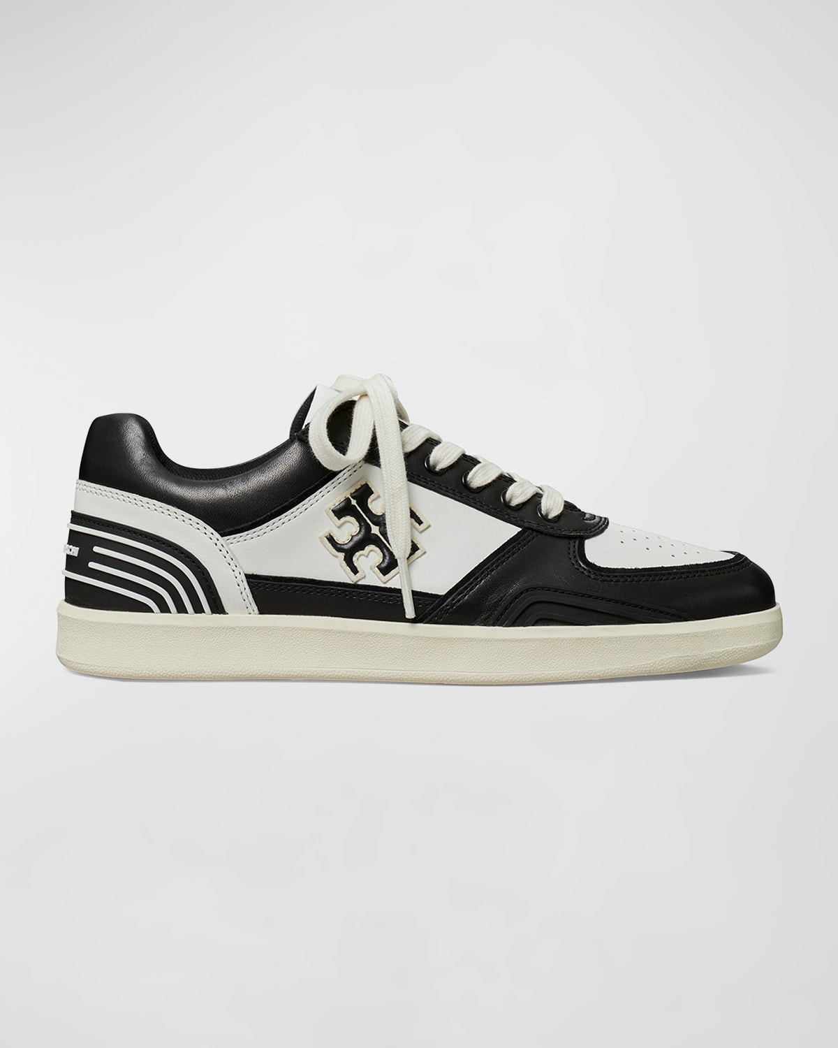 Tory Burch Clover Court Colour-block Leather Sneakers In Purity / Perfect Black / Perfect Black