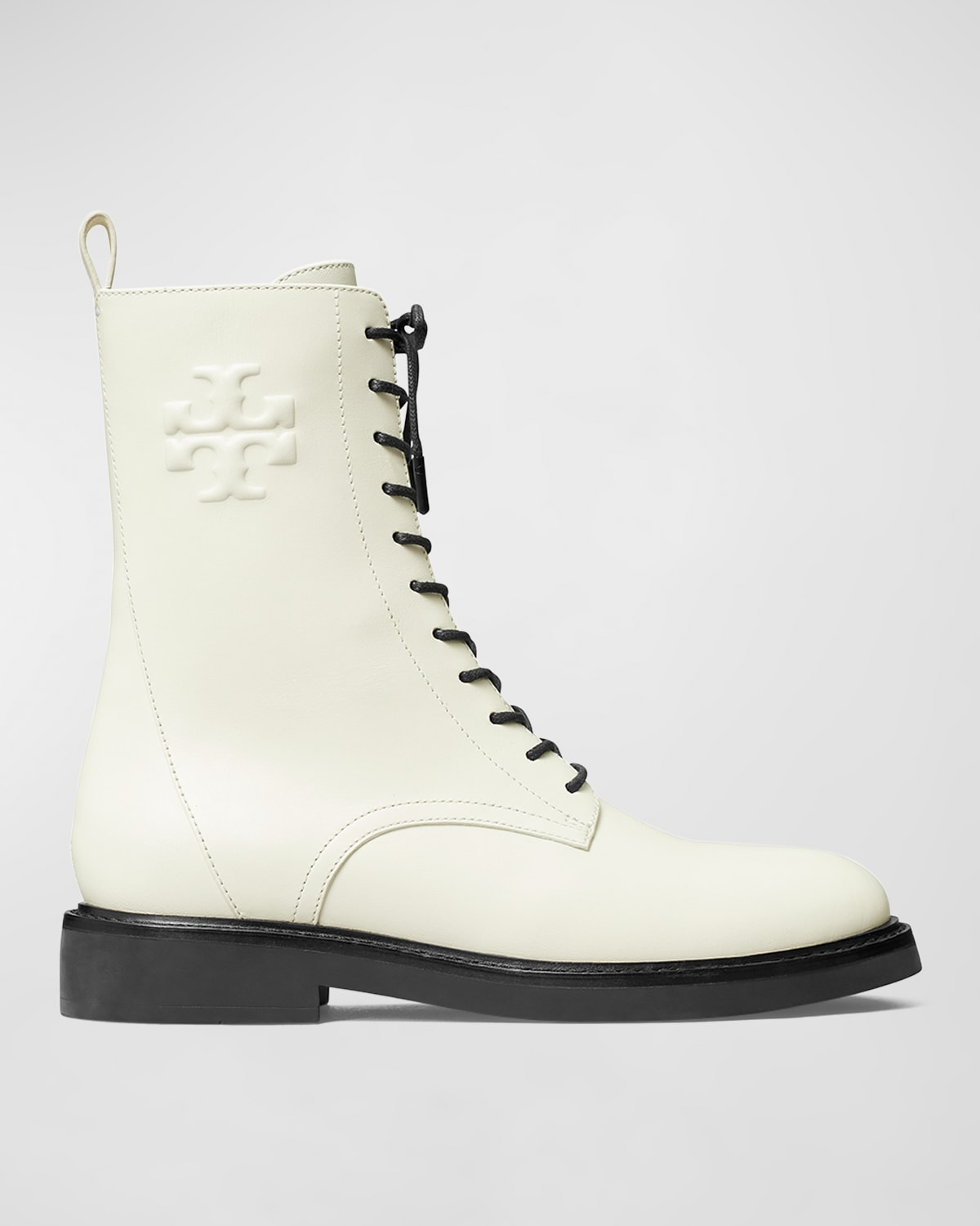 TORY BURCH LOGO EMBOSSED LACE-UP COMBAT BOOTS