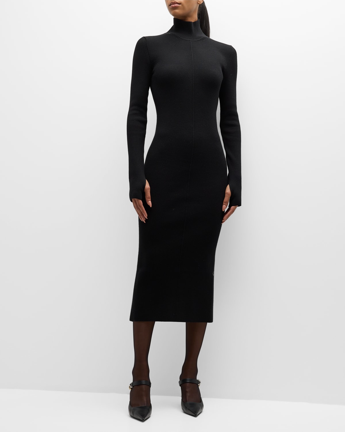 Shop Marc Jacobs Reversible Turtleneck Cutout Knit Midi Dress In Black