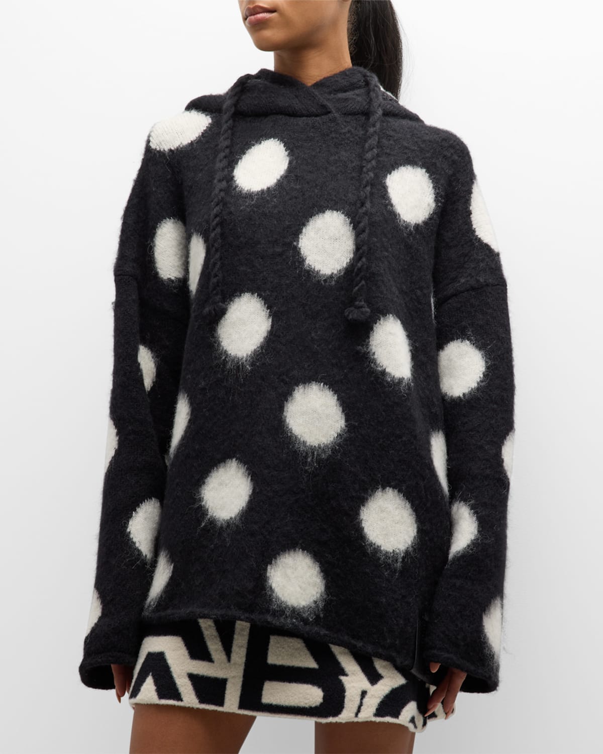 Marc Jacobs Polka-dot Knitted Hoodie In Black White