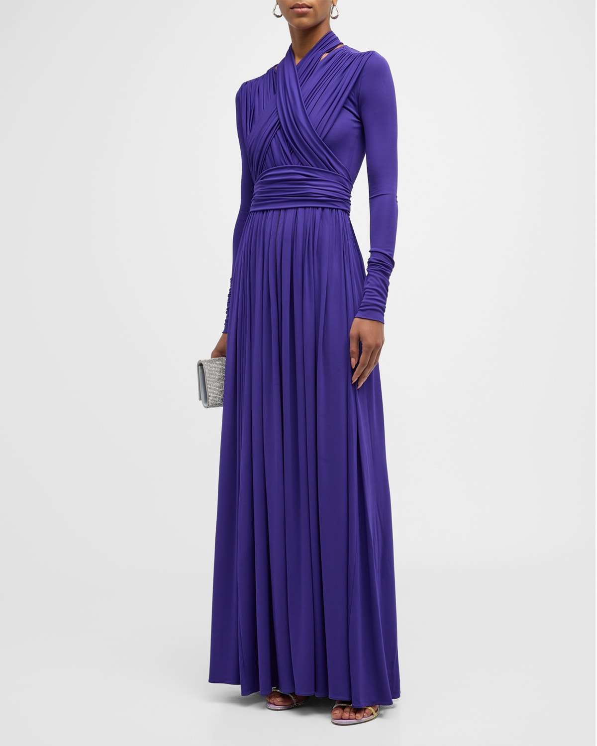 Shop Giambattista Valli Crossover Bodice Long-sleeve Gown In Violet