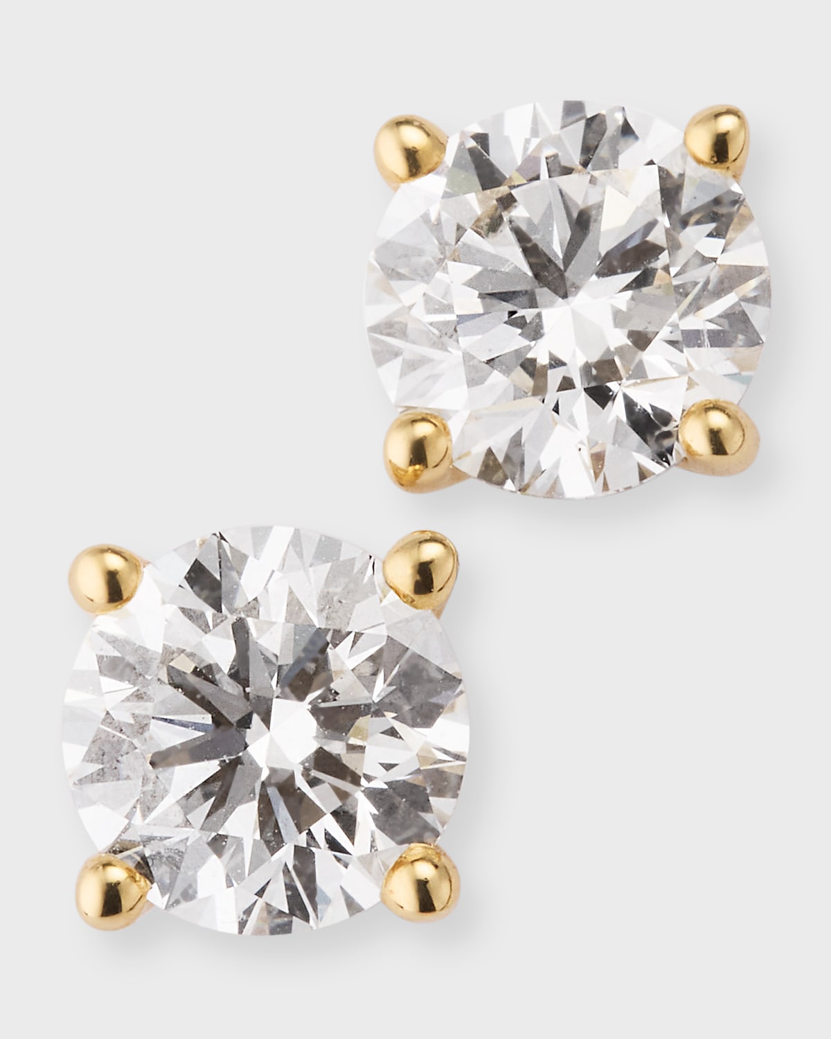 Neiman Marcus Lab Grown Diamonds Lab Gown Diamond 18k Yellow Gold Stud Earrings, 2.01tcw