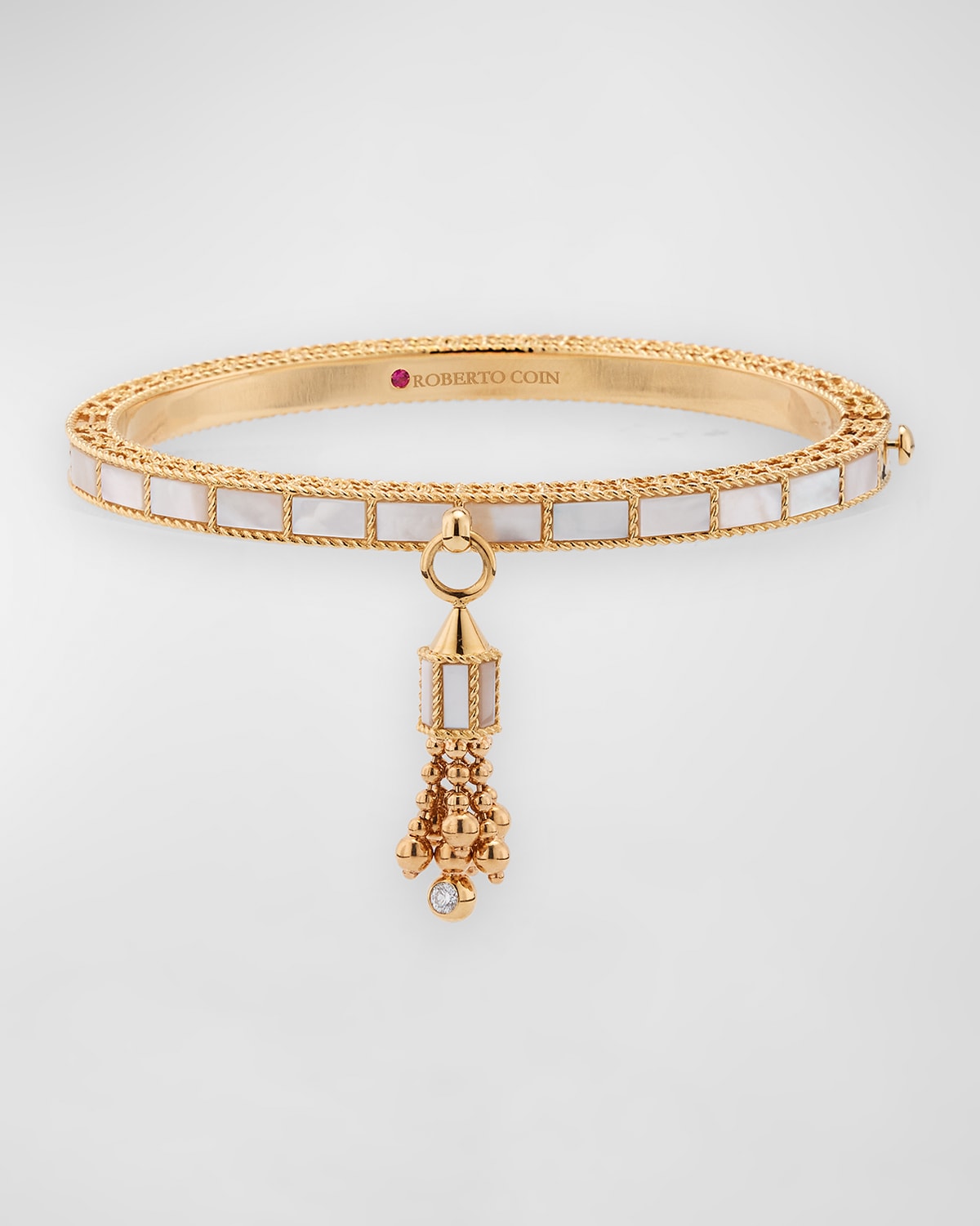 18K Rose Gold Mother of Pearl Art Deco Mosaic Bangle, 48x58mm