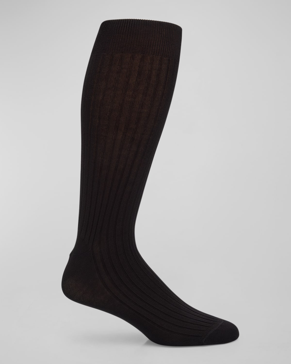 Neiman Marcus Men's Ribbed Cotton Crew Socks In Black