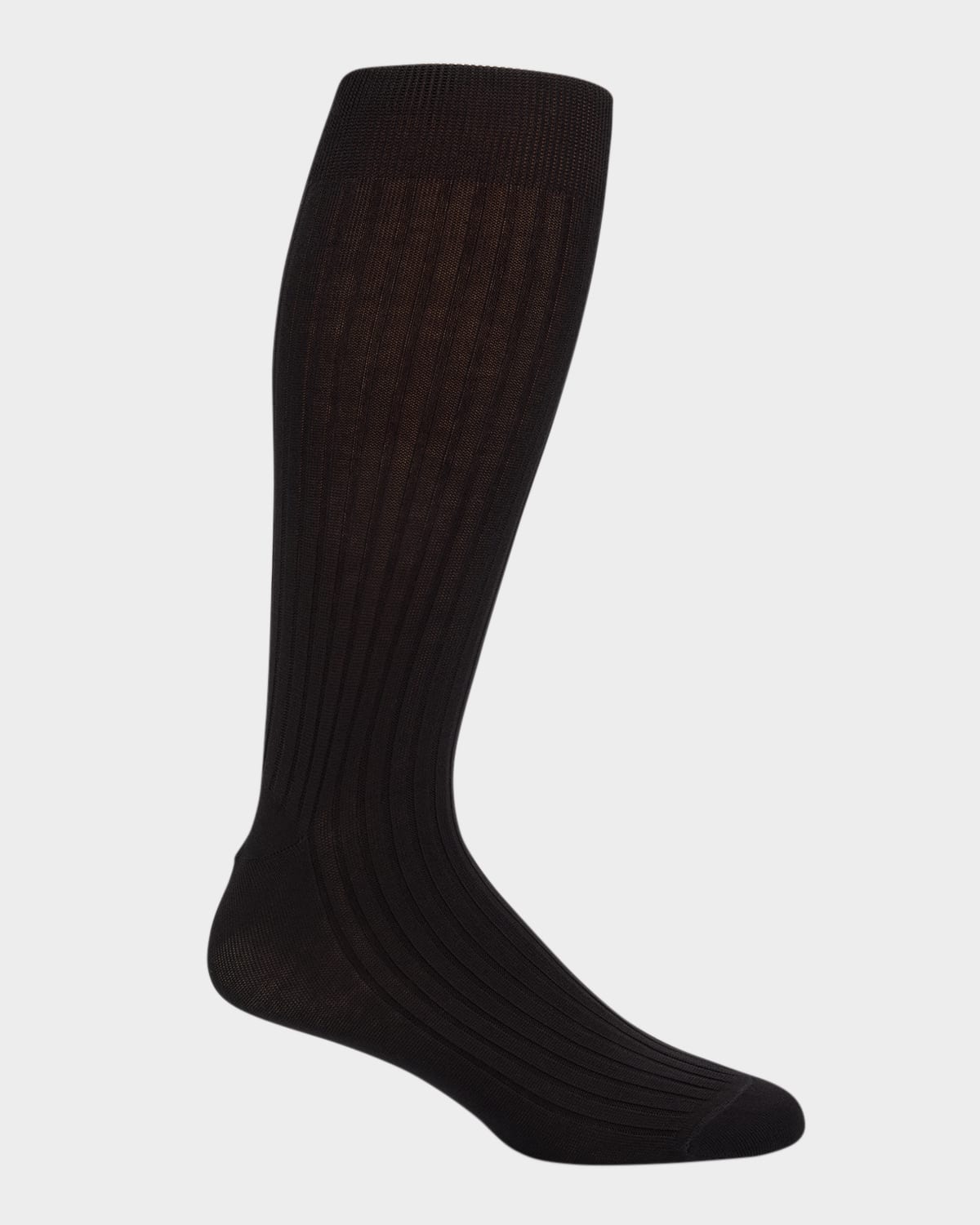 Neiman Marcus Men's Ribbed Cotton Crew Socks In Black