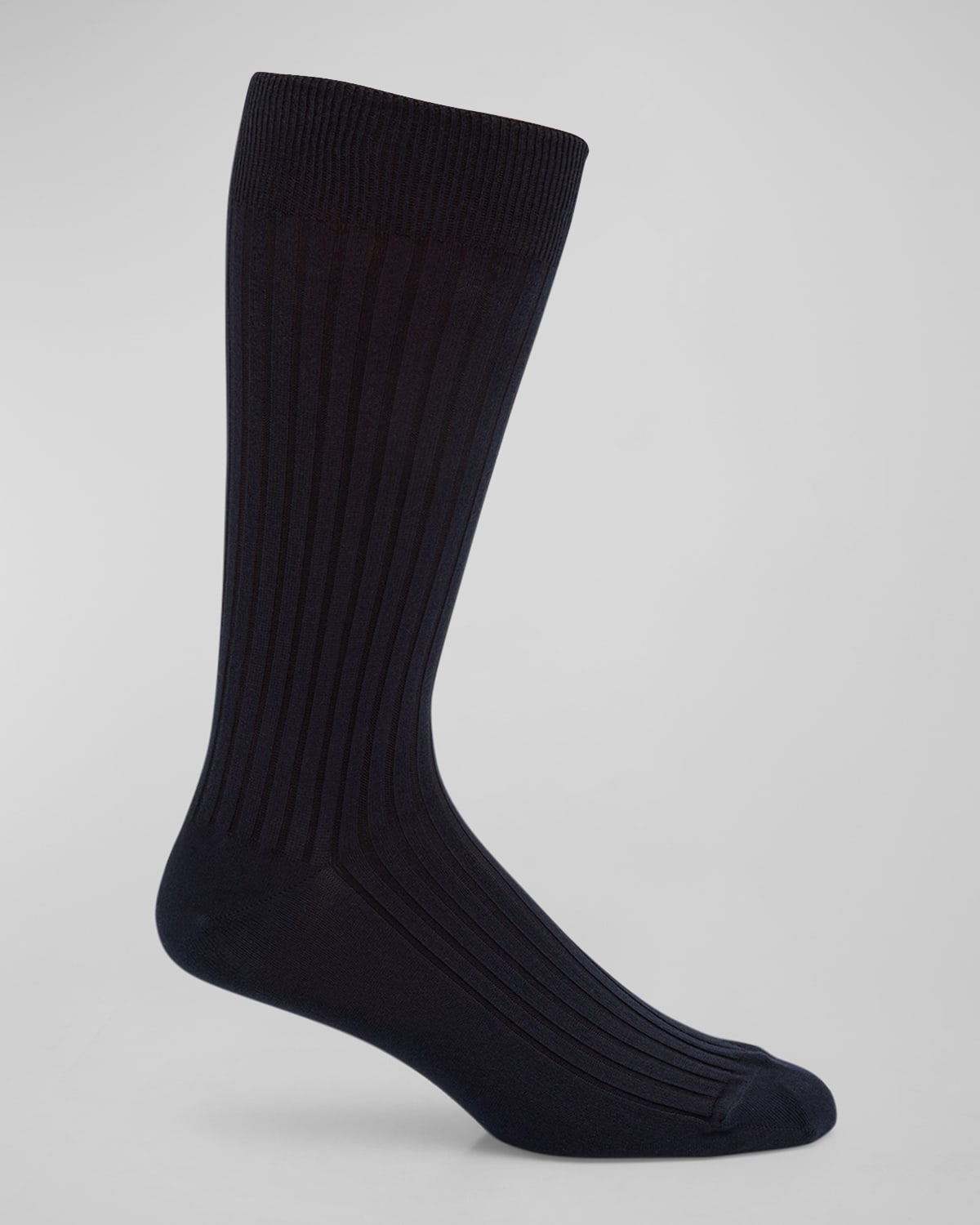 Neiman Marcus Men's Ribbed Cotton Crew Socks In Navy