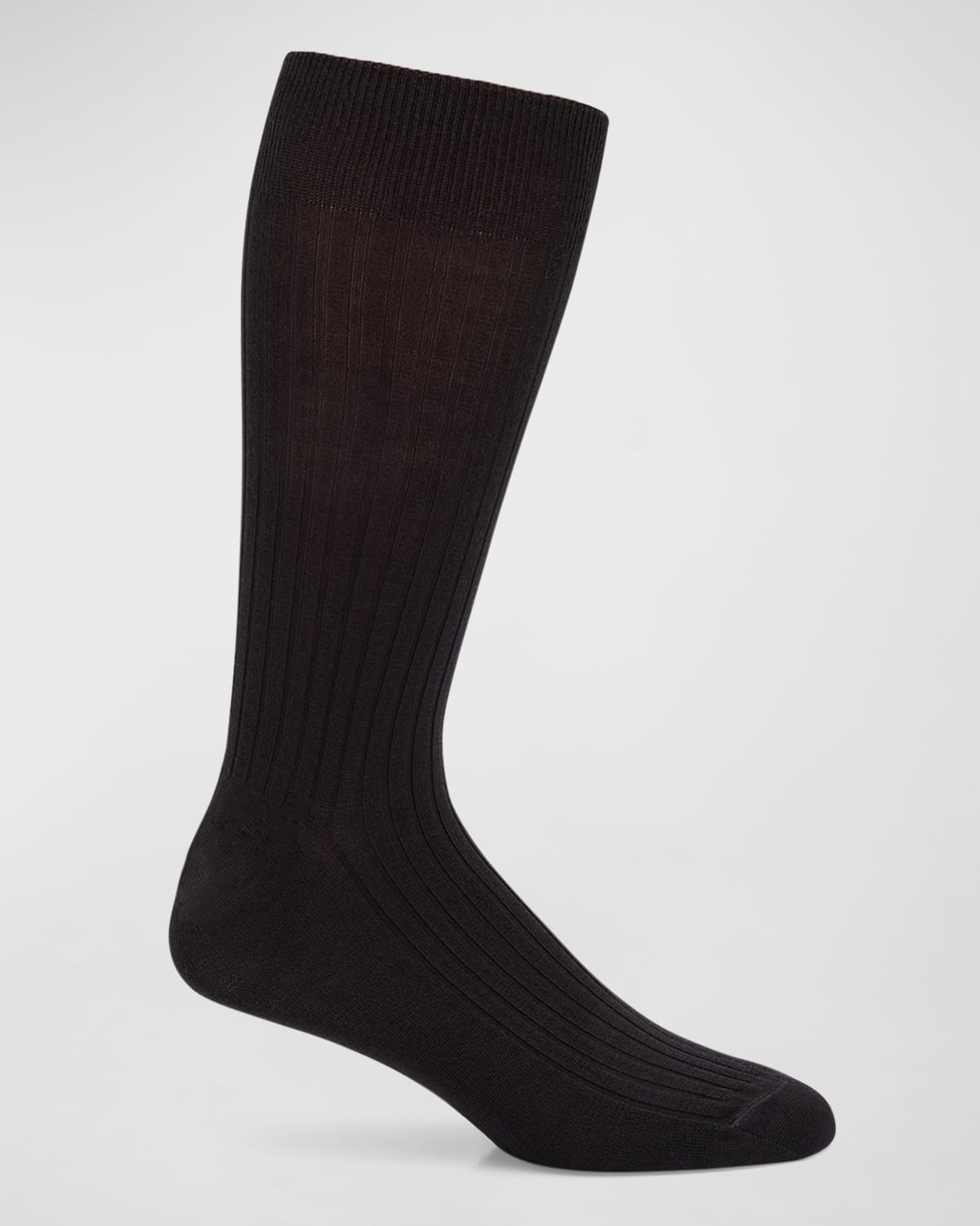 Neiman Marcus Men's Ribbed Crew Socks In Black