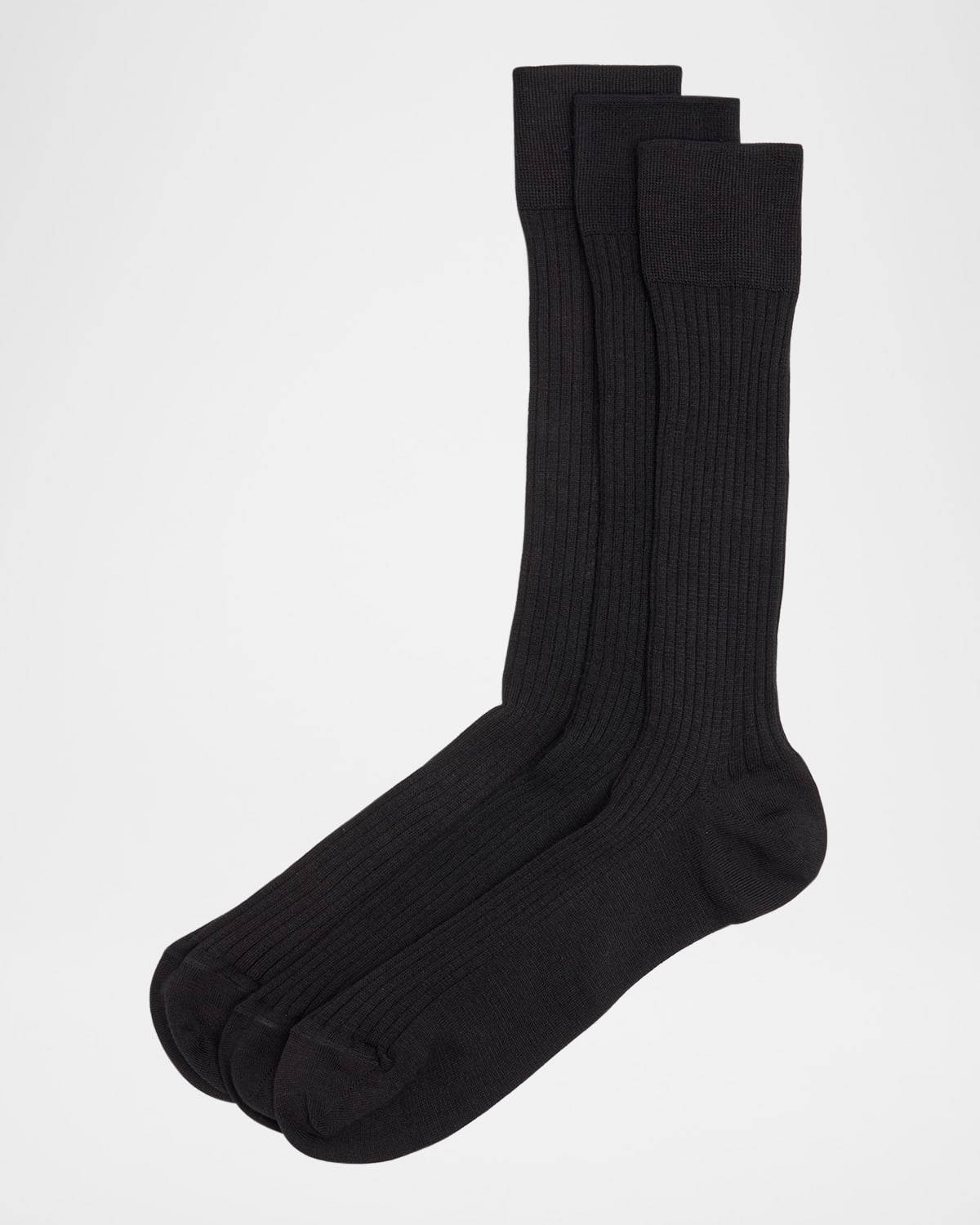 Neiman Marcus Men's Ribbed Crew Socks In Black