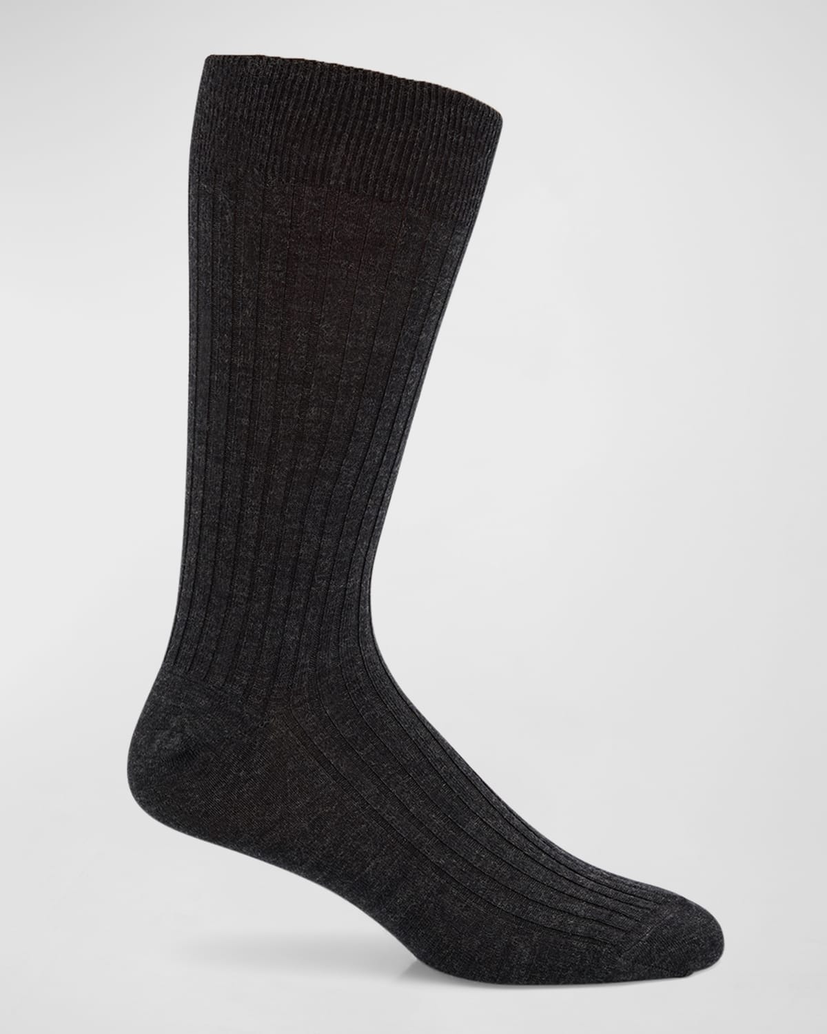 Neiman Marcus Men's Ribbed Crew Socks In Charcoal