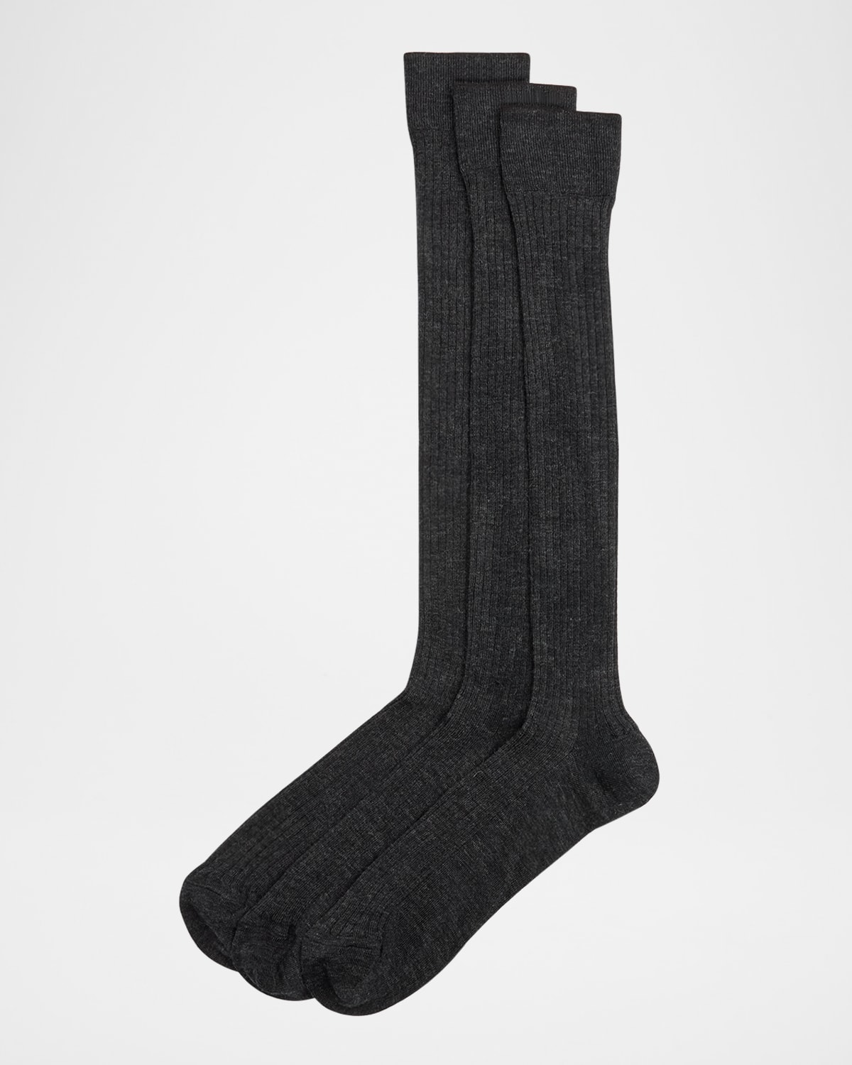 Neiman Marcus Men's Ribbed Crew Socks In Charcoal